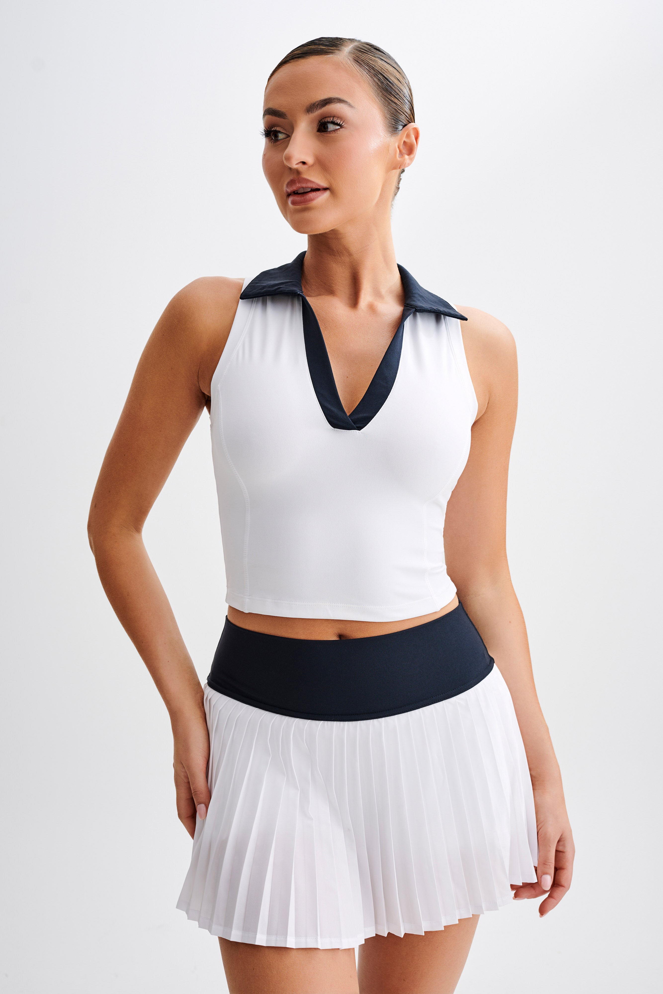 High-Waisted Pleated Mini Skirt for Active Wear | Denver Black/White
