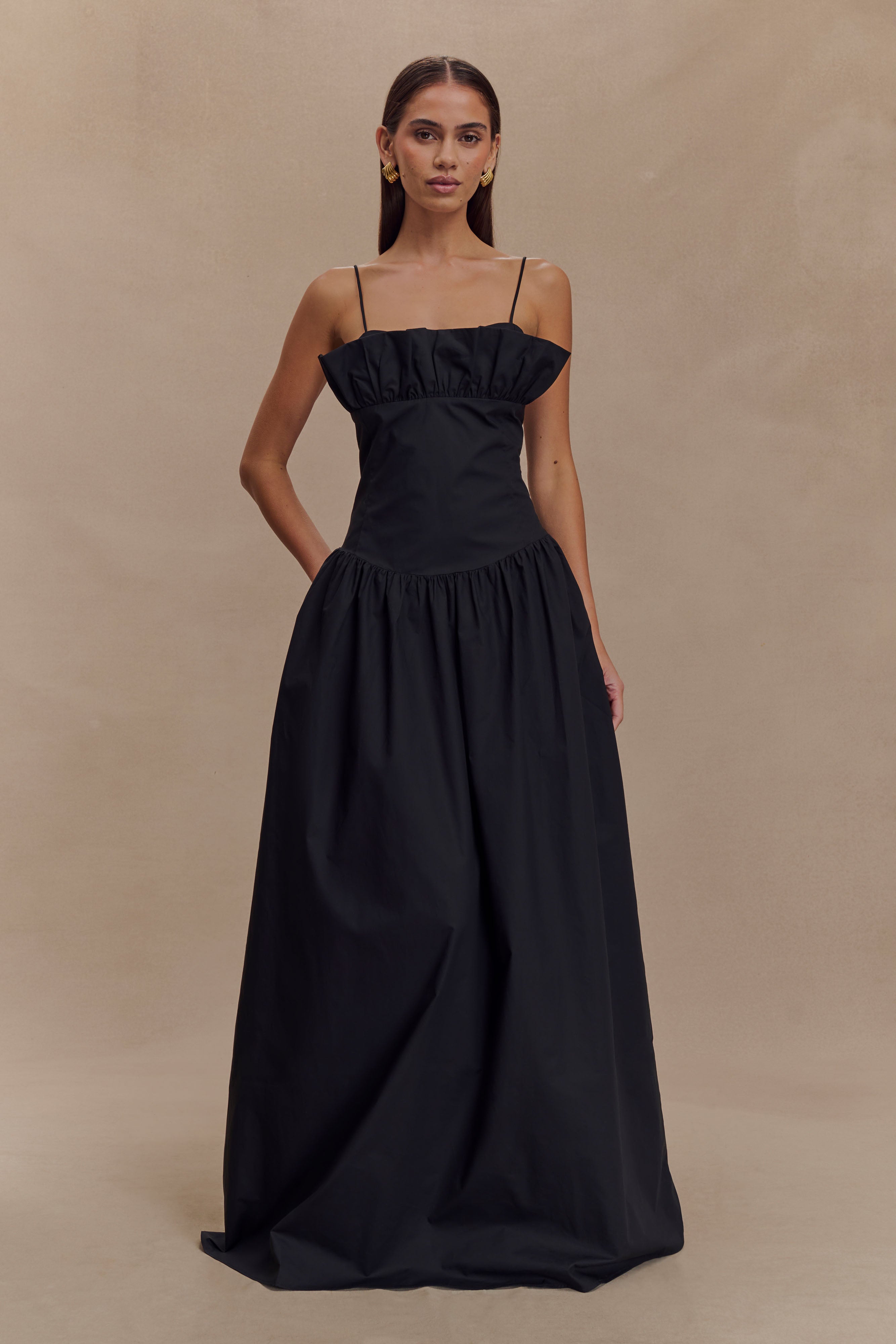 Frill Maxi Dress with Spaghetti Straps & Fitted Bodice | Janis