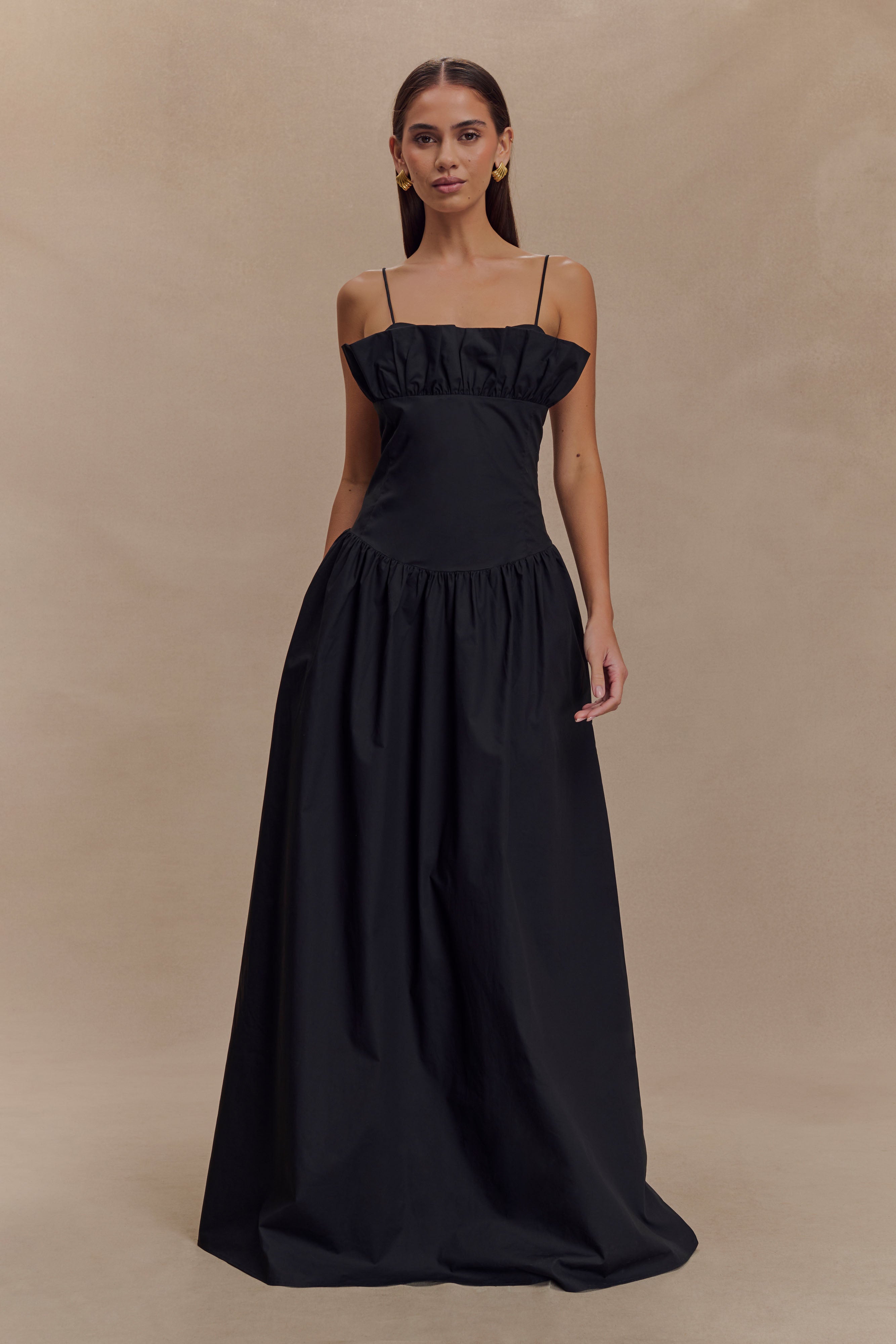 Frill Maxi Dress with Spaghetti Straps & Fitted Bodice | Janis