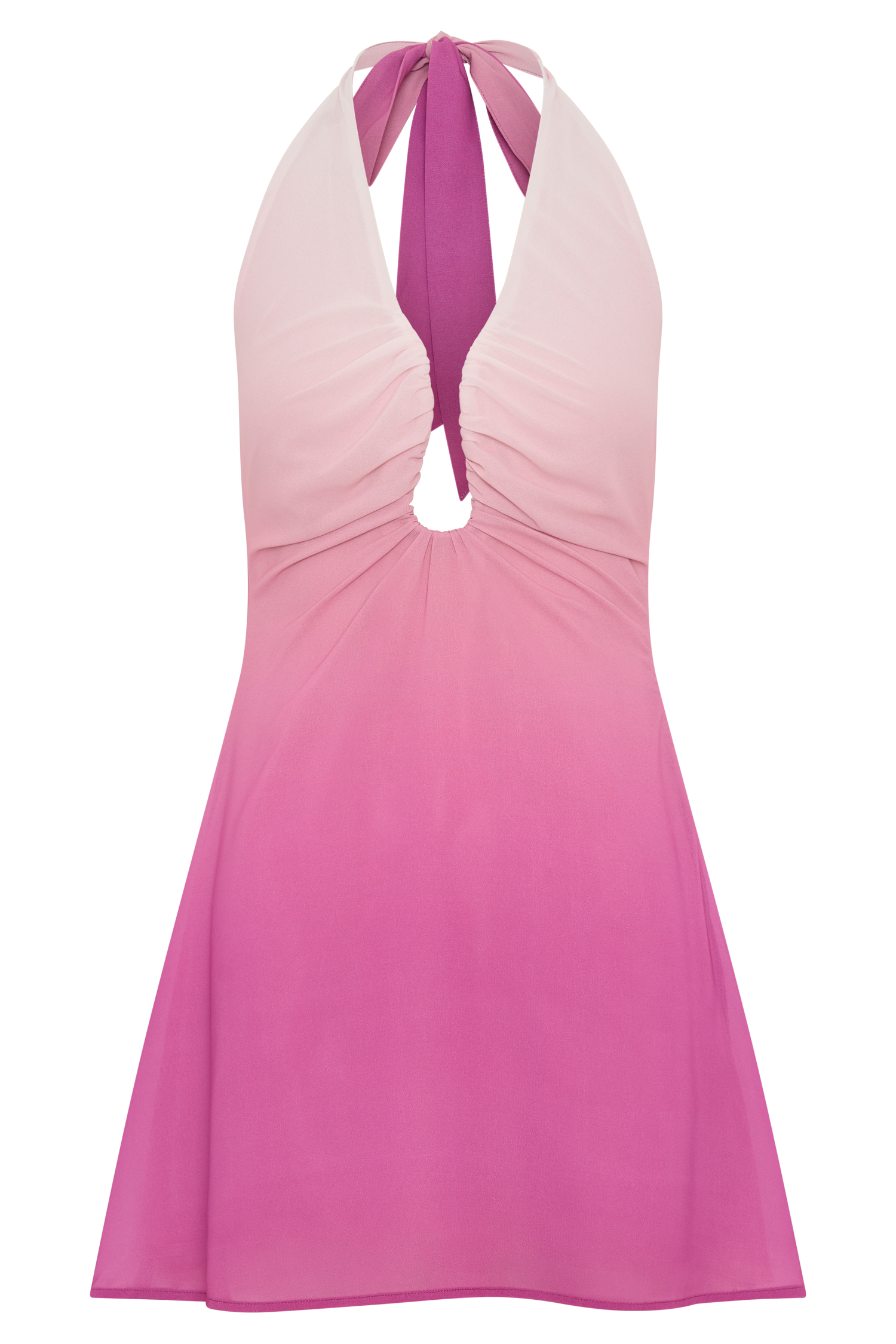 Chiffon Halter Mini Dress with Plunging Neckline | Malakhai Pink