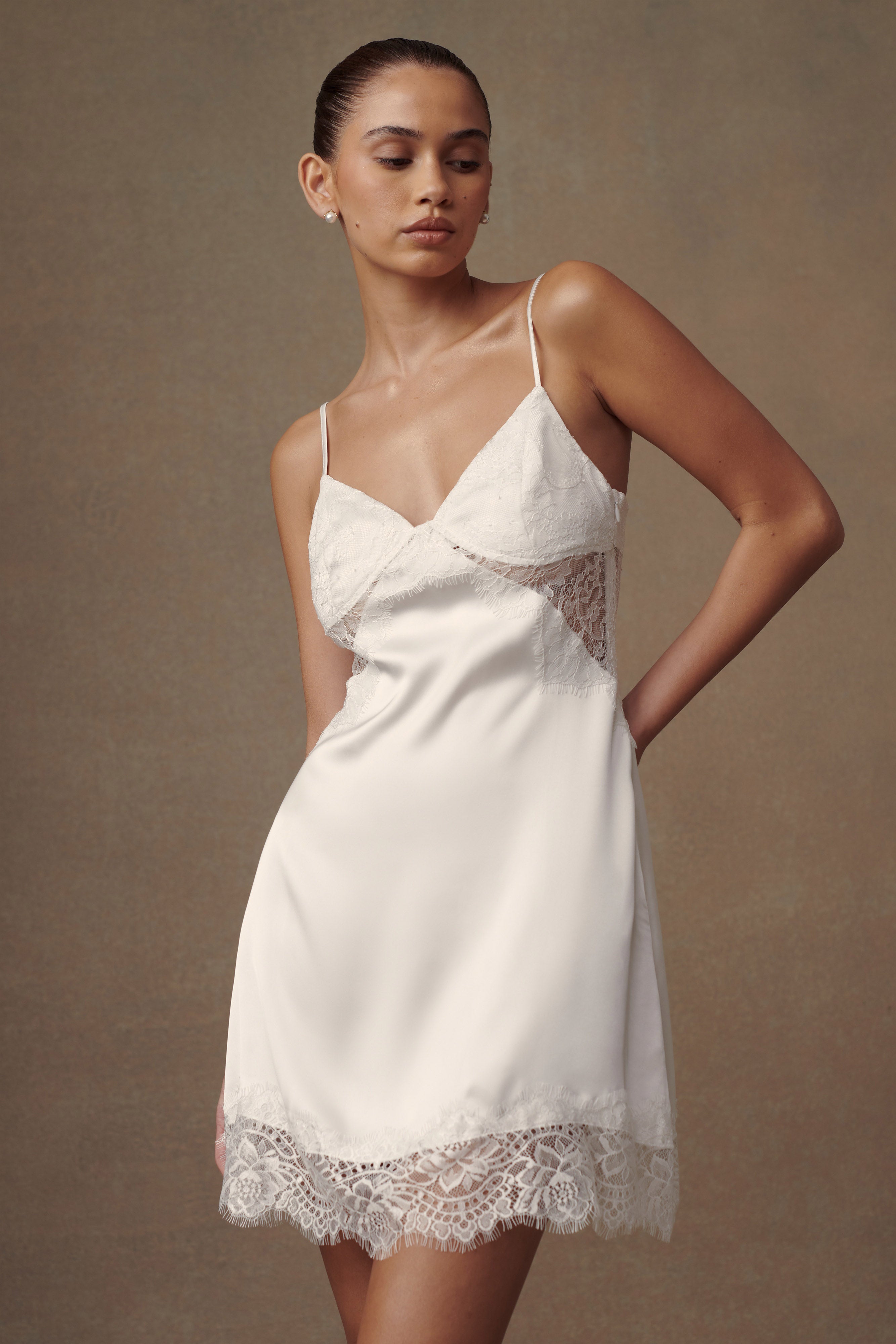 Lace Slip Dress with V Neckline & Adjustable Straps | Emmett