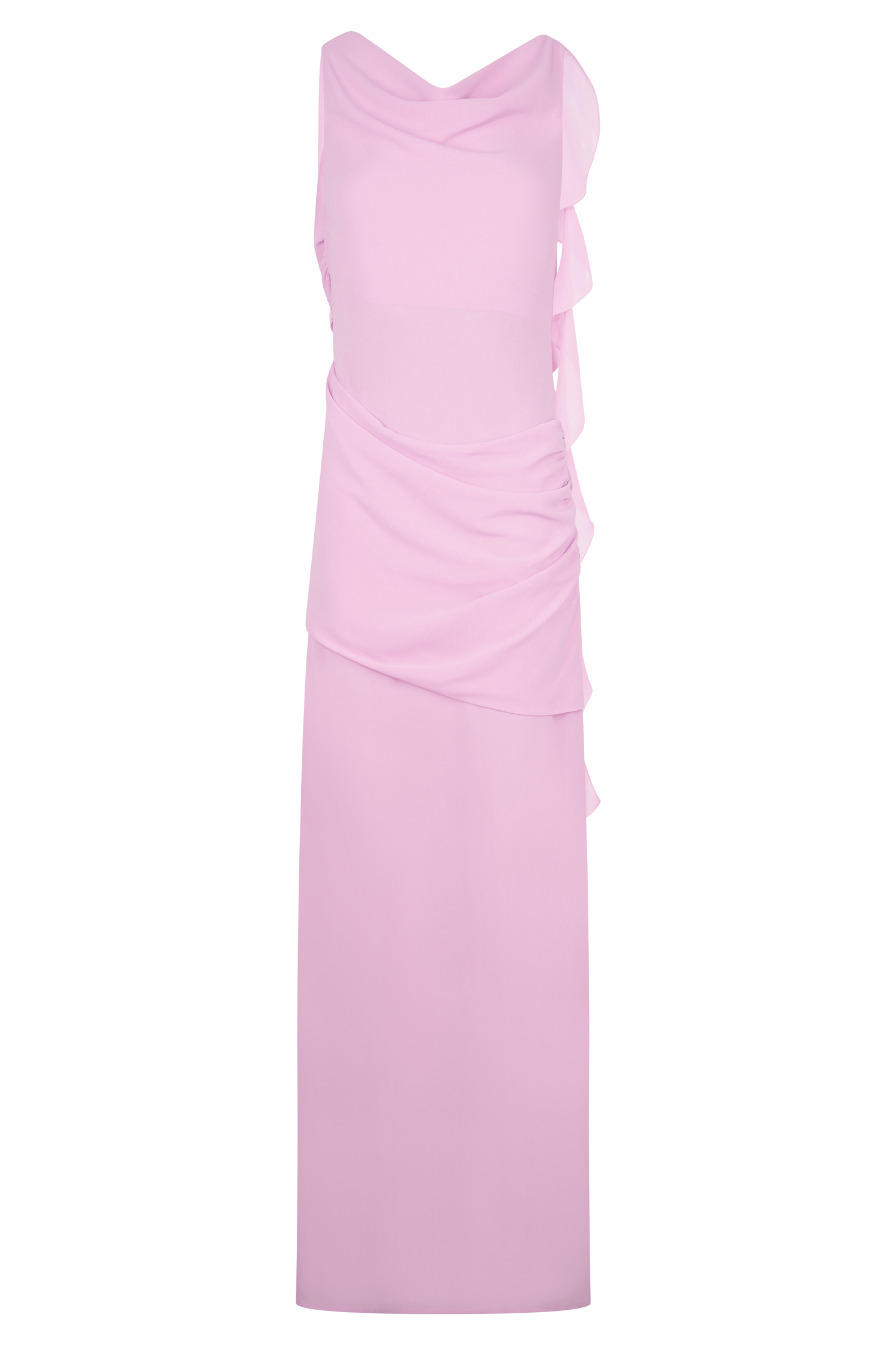 Chiffon Maxi Dress with Draped Back & Cowl Neck | Daria Lilac