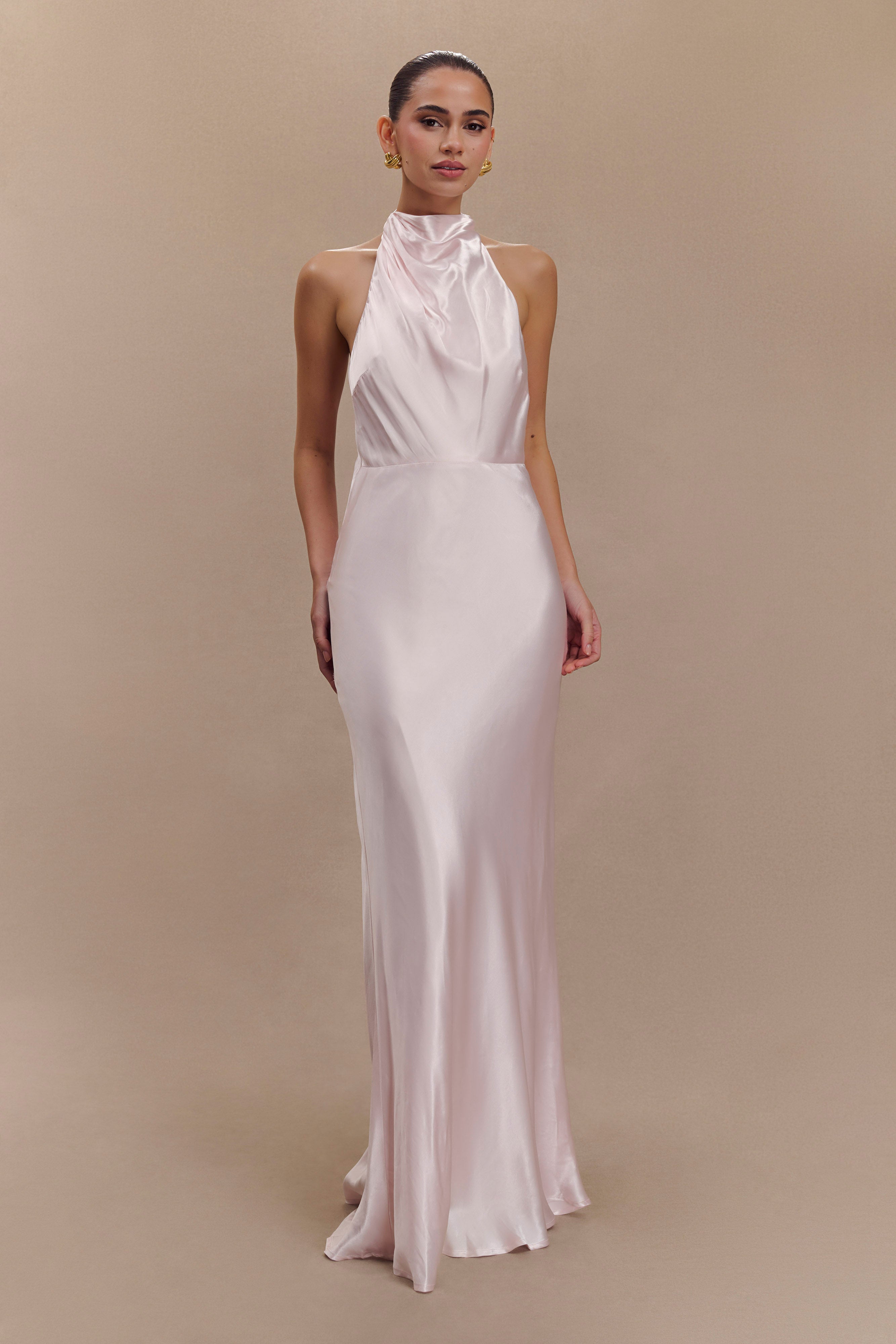 Iridescent Satin Cowl Maxi Dress with Halter Neckline | Esther