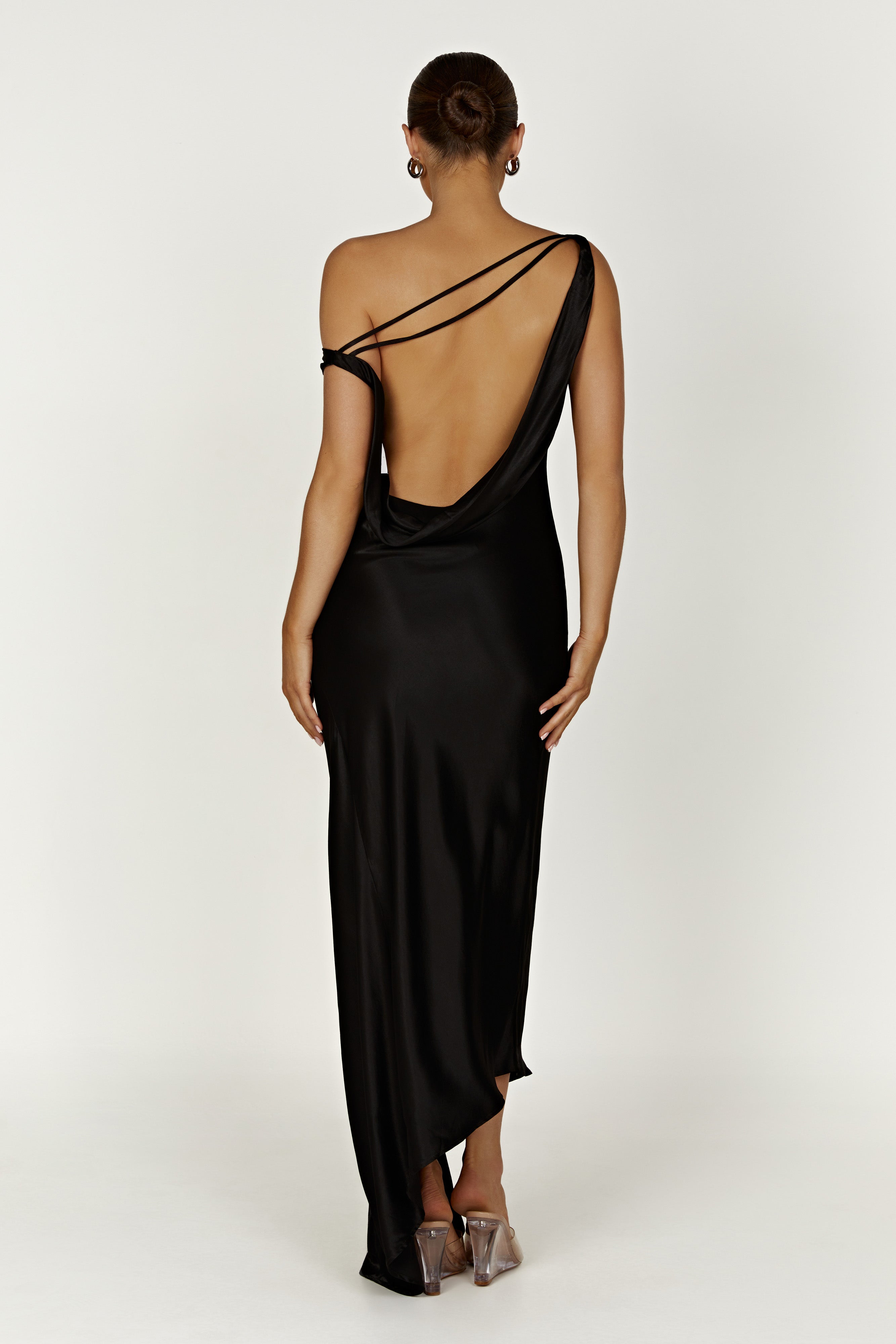 Asymmetrical Hem Slip Maxi Dress with Open Back | Yvette Black