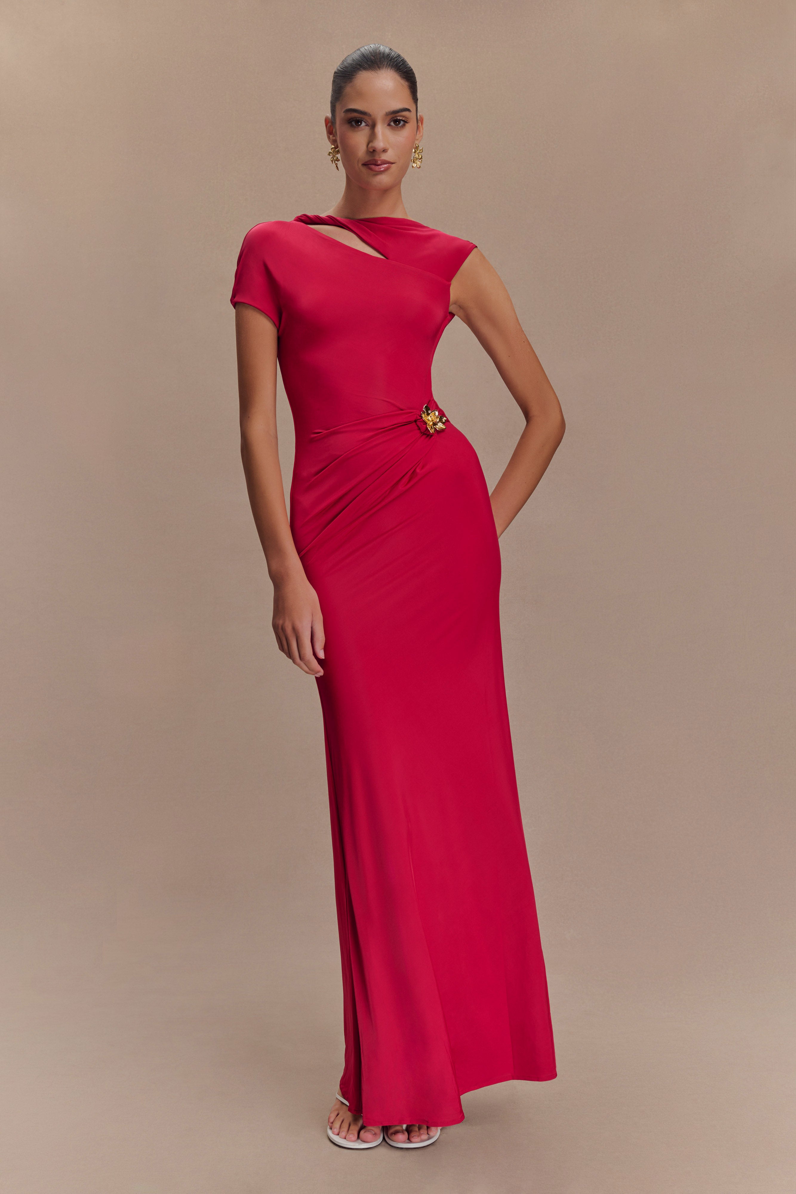 Bodycon Slinky Maxi Dress with Hardware & Open Back | Kaida