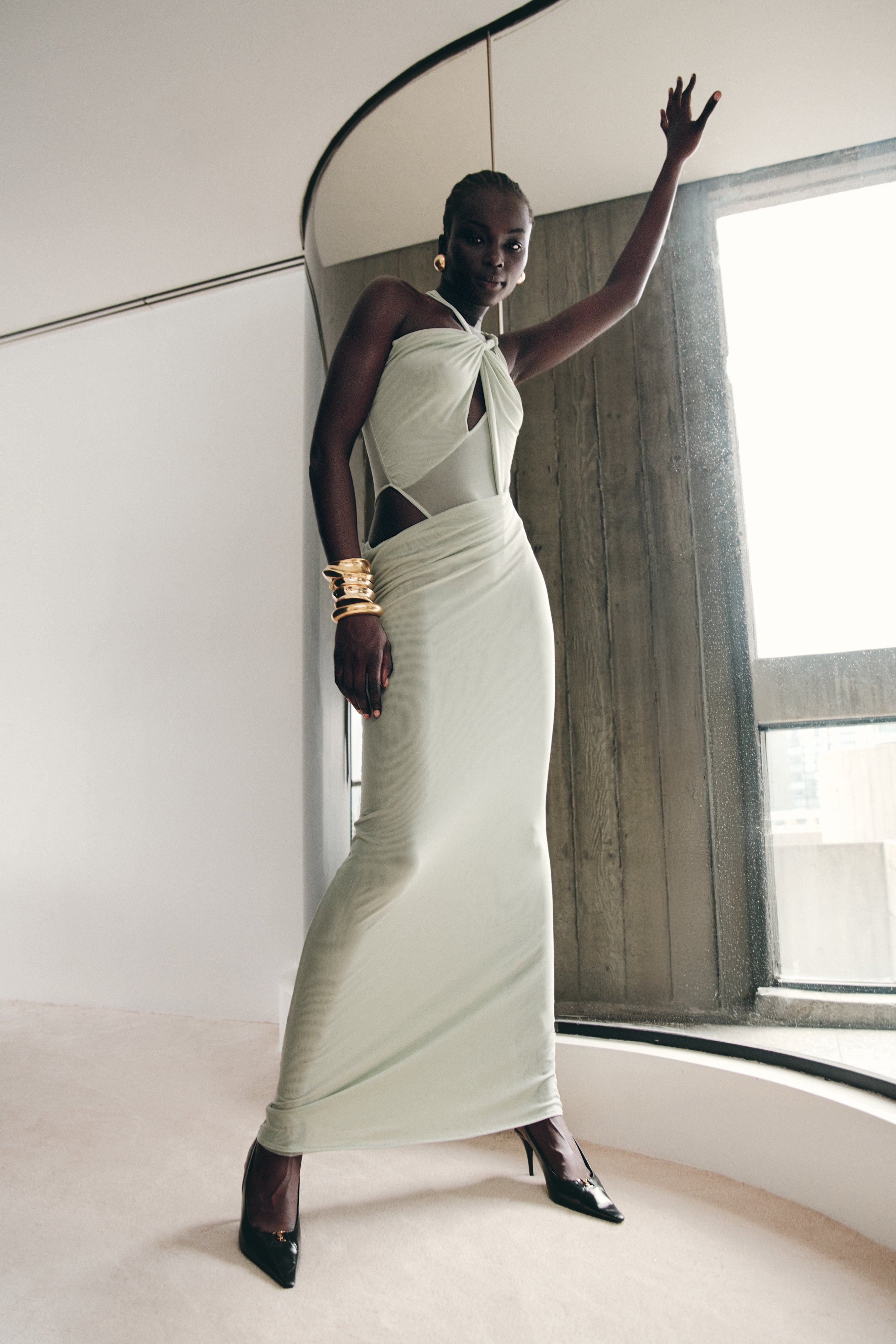 Knotted Mesh Maxi Dress with Sculptural Silhouette | Edwina