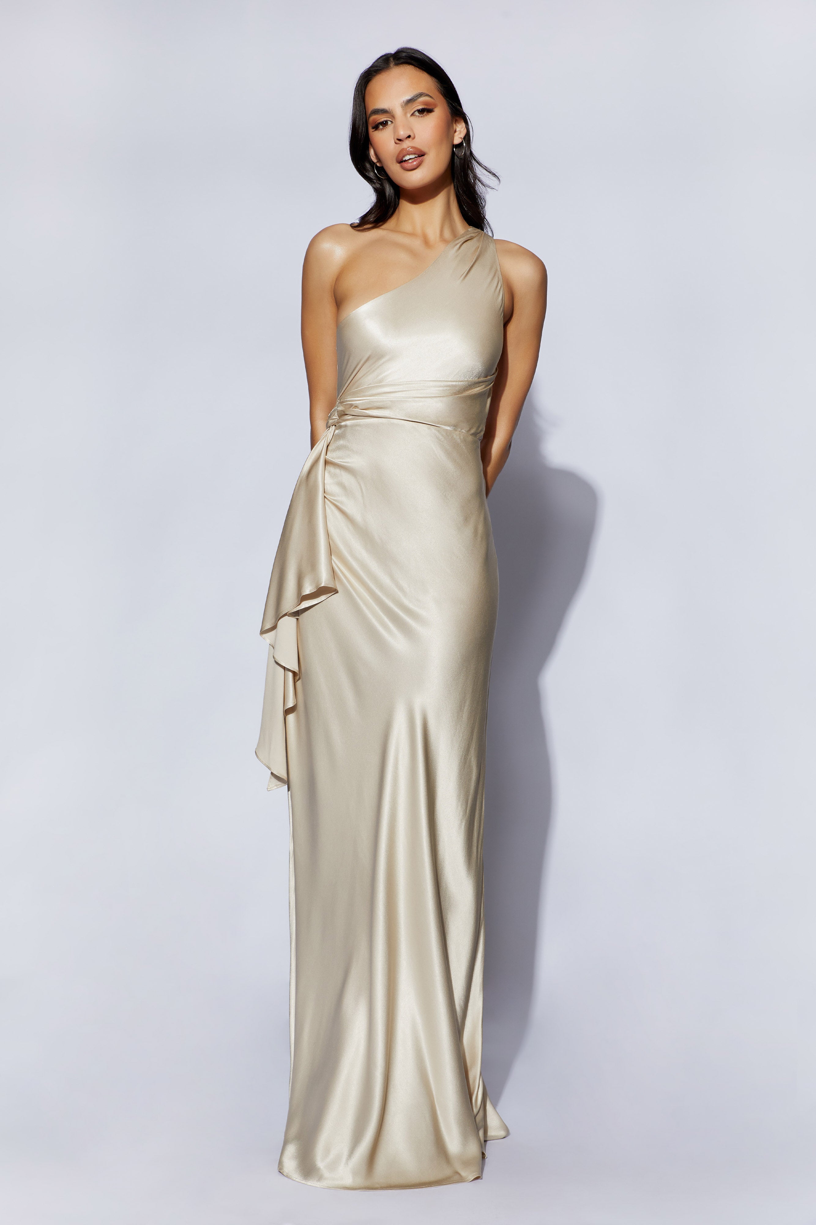 One Shoulder Maxi Dress for Special Occasions | Calliope Blush Gold