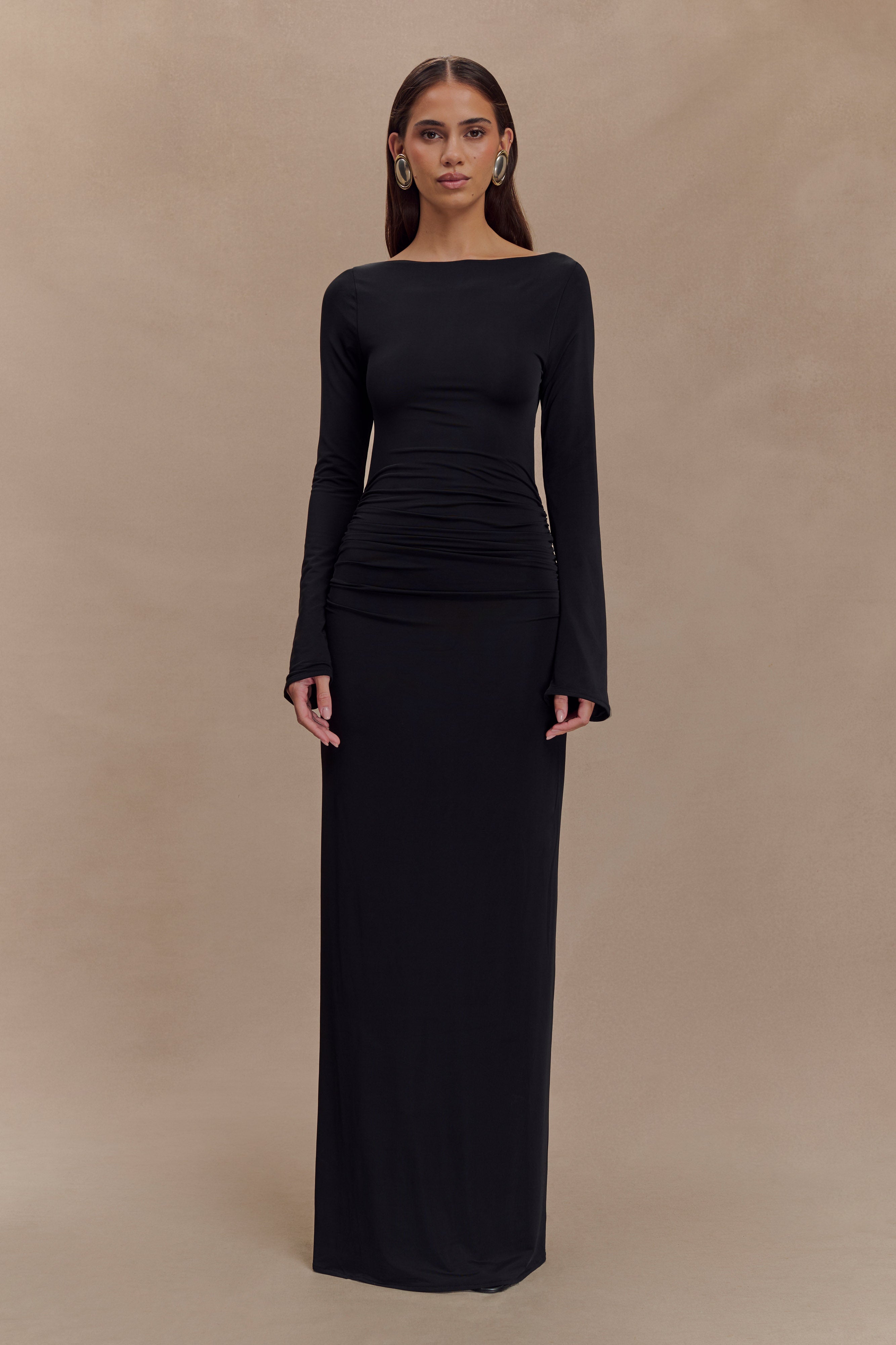 Slinky Cut Out Maxi Dress with Open Back | Vienna Black