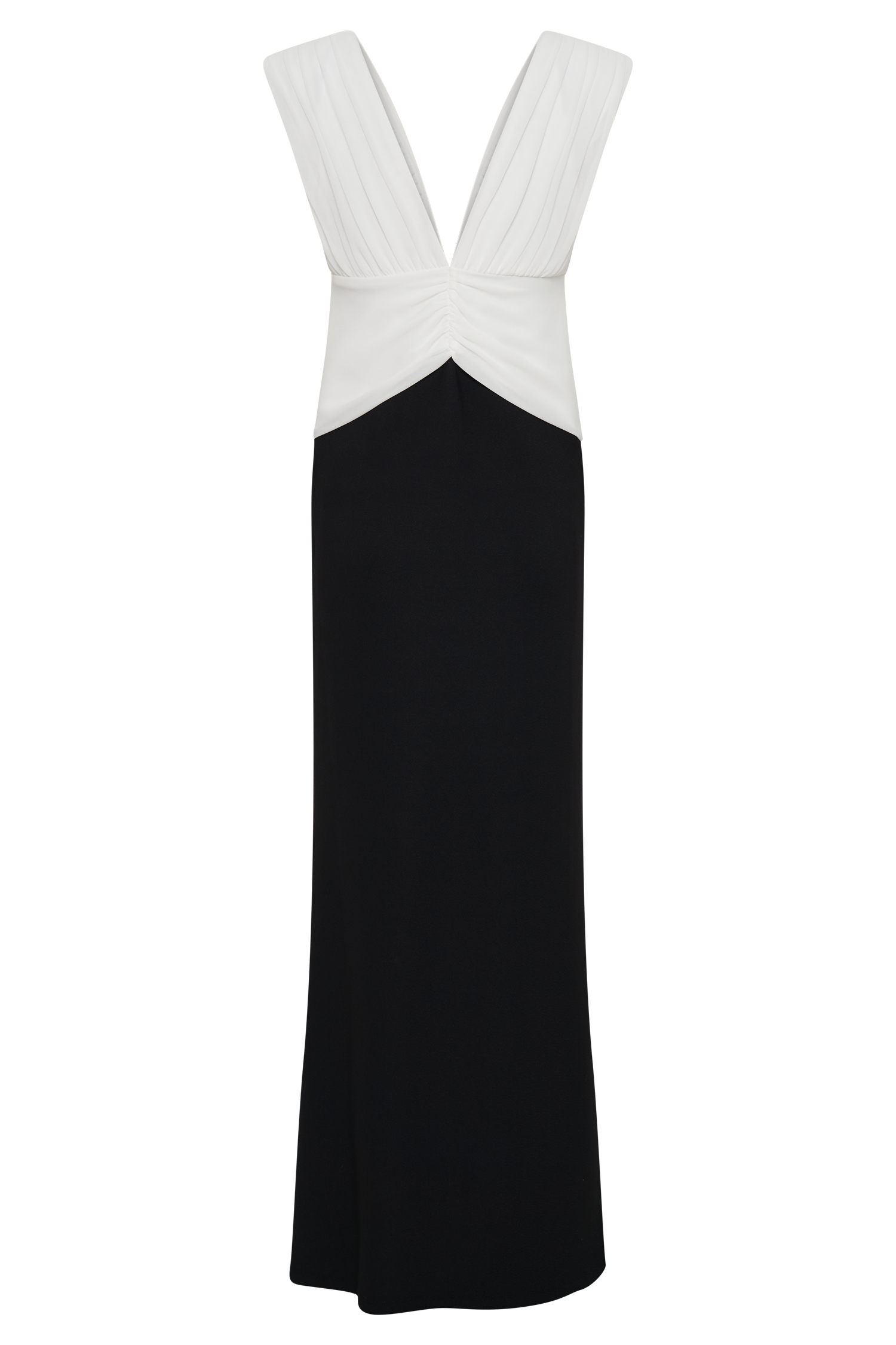 Elegant Black Contrast Maxi Dress with V Neckline | Monique