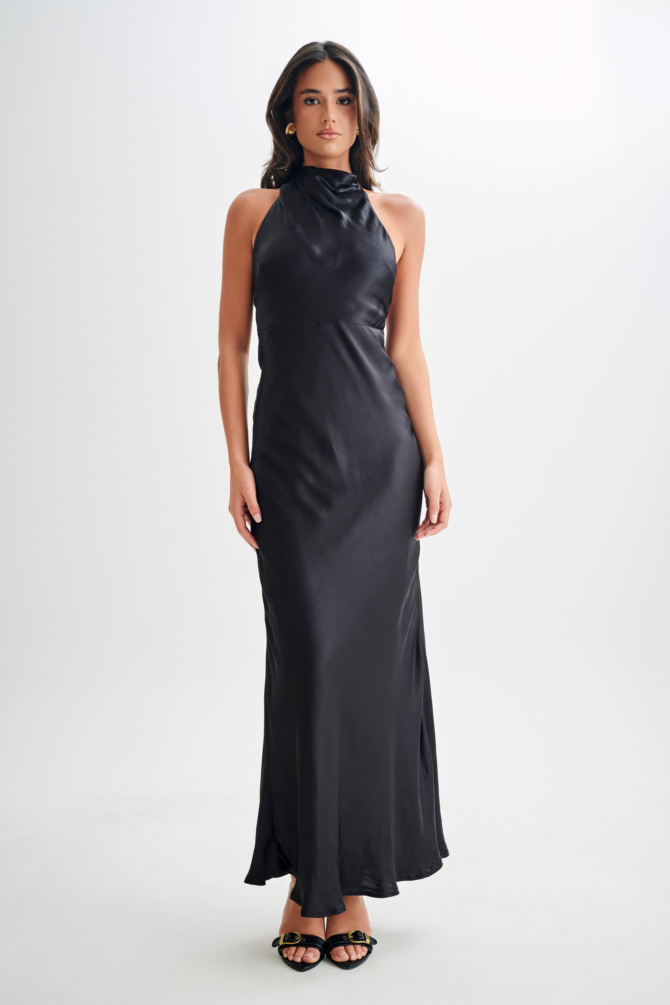 Iridescent Satin Cowl Maxi Dress with Halter Neckline | Esther