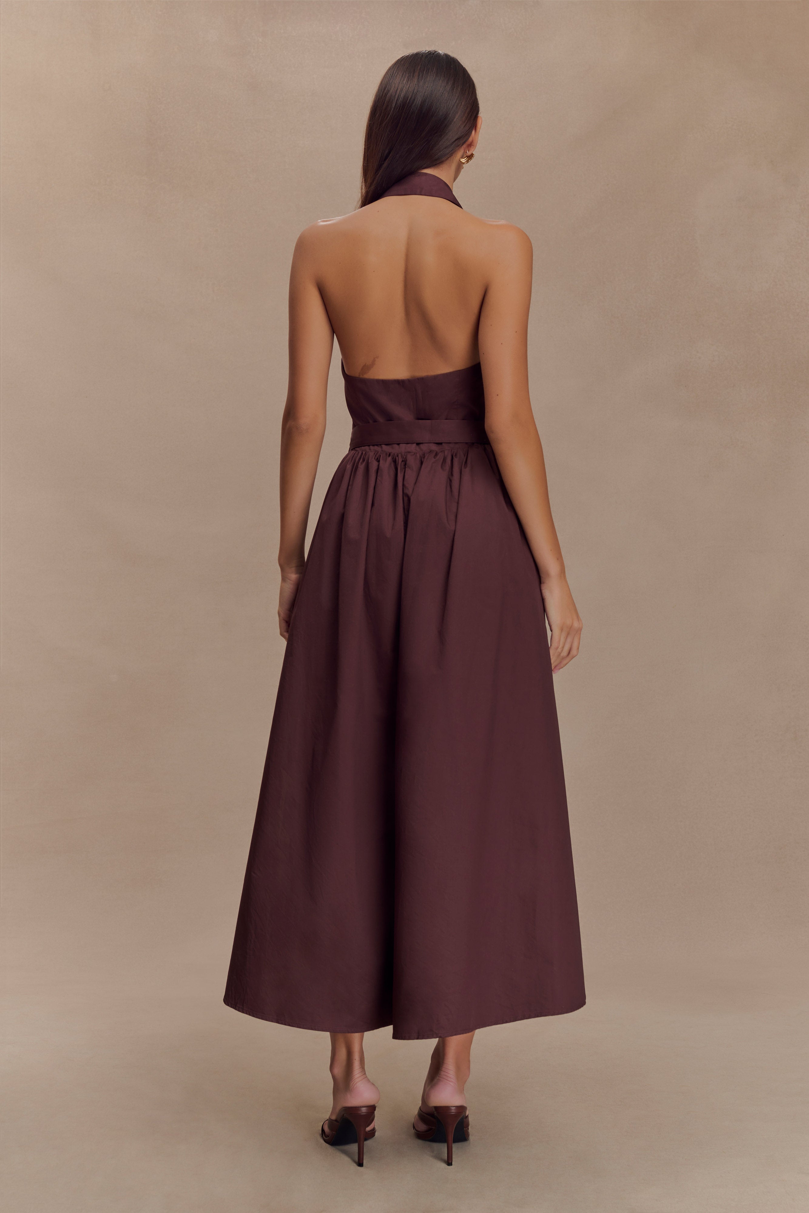 Vintage Collared Midi Dress with Belt - Cindy | Halter Neck & A-Line Fit