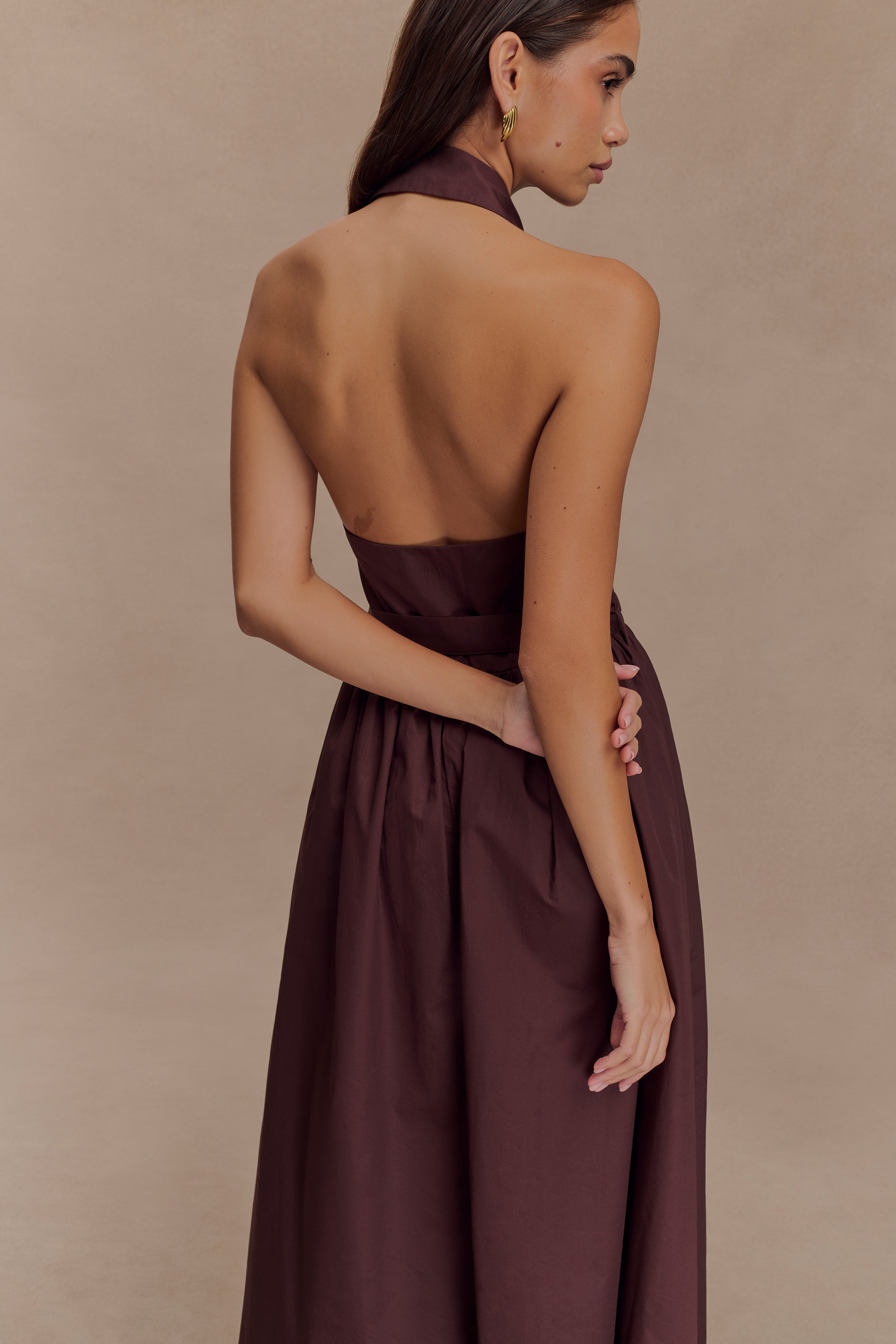 Vintage Collared Midi Dress with Belt - Cindy | Halter Neck & A-Line Fit
