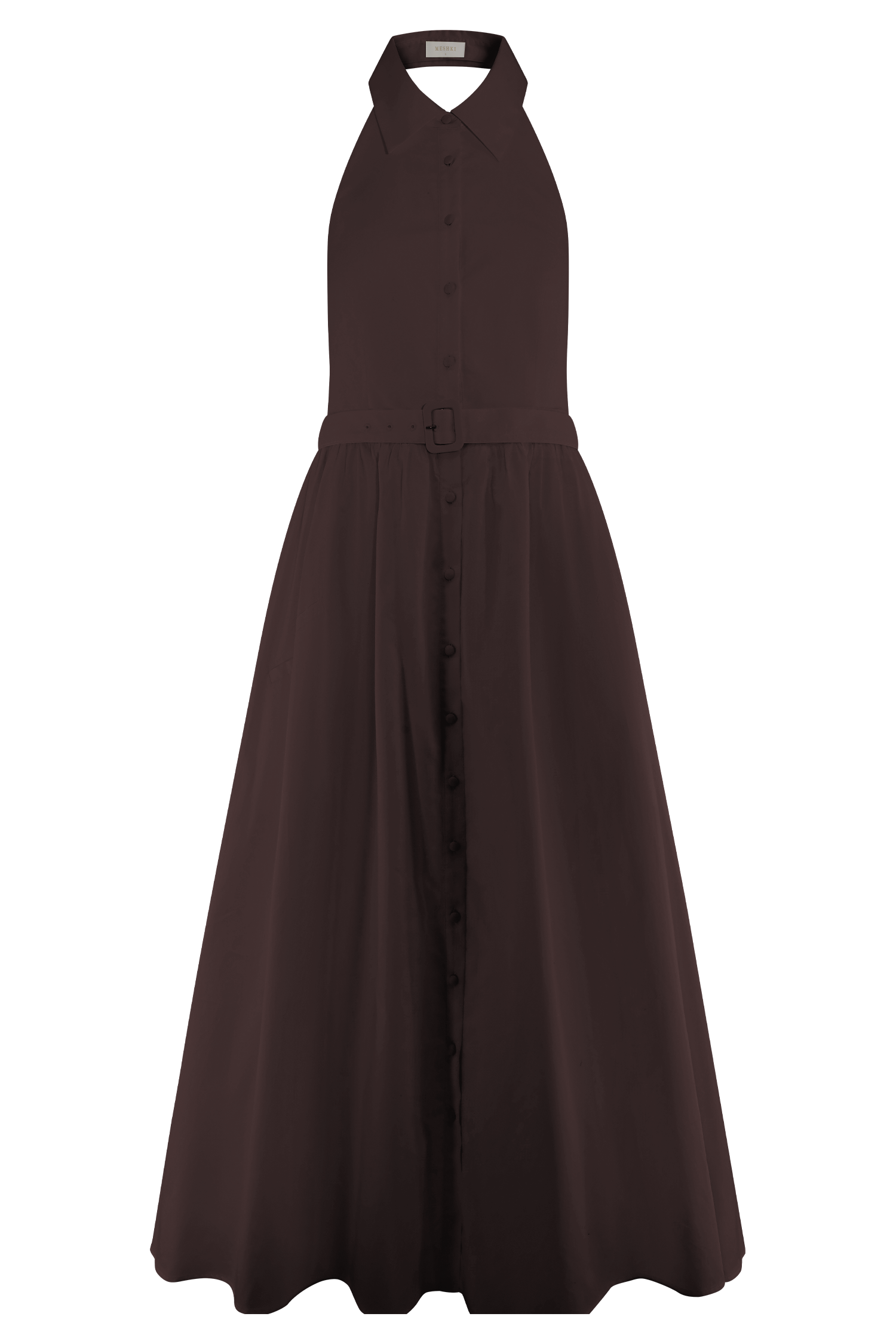 Vintage Collared Midi Dress with Belt - Cindy | Halter Neck & A-Line Fit