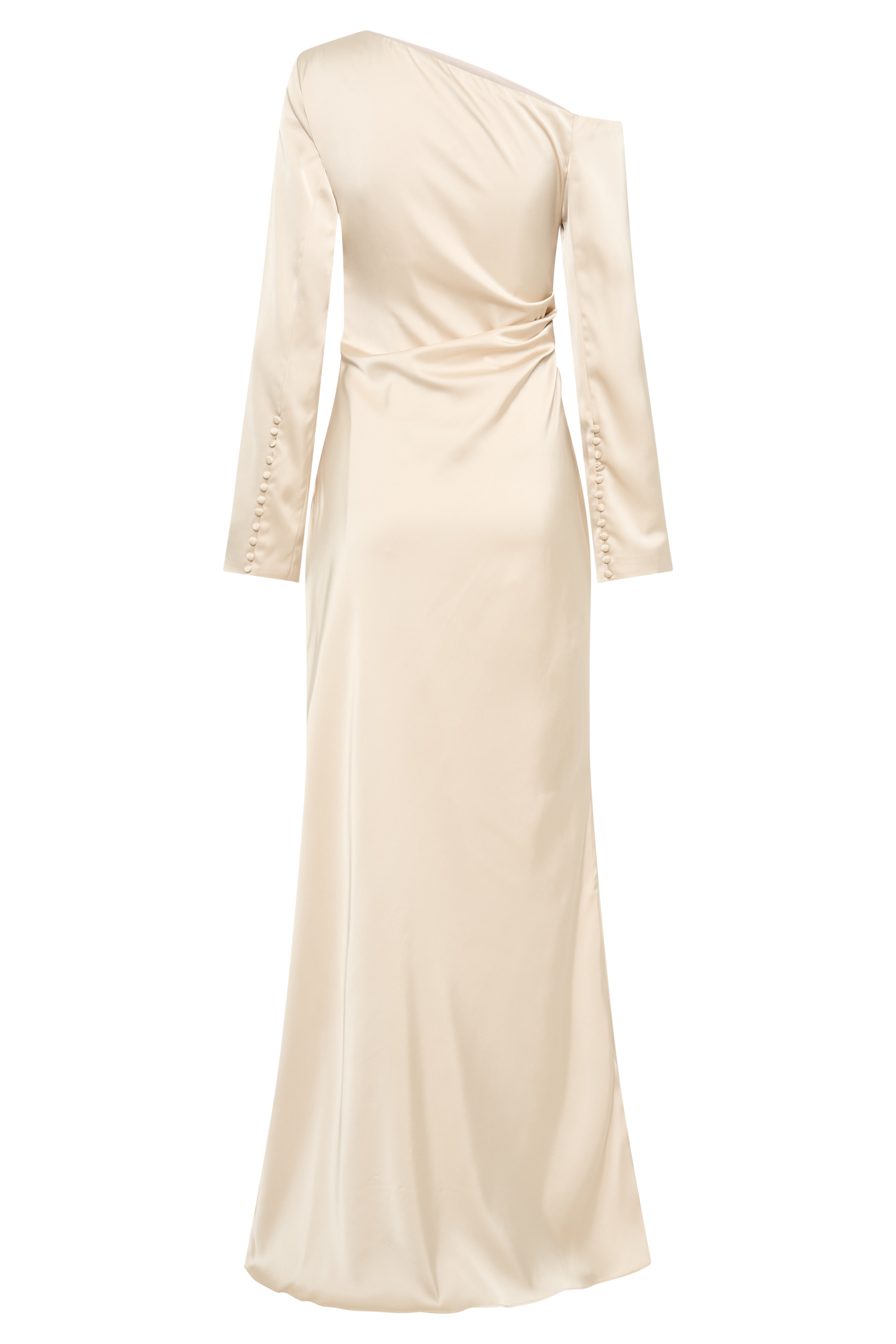Elegant Long Sleeve Maxi Dress with Asymmetrical Neckline | Avery Gold