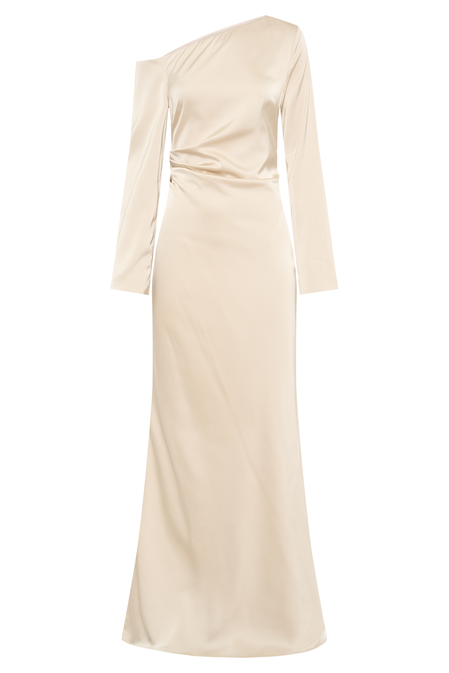 Elegant Long Sleeve Maxi Dress with Asymmetrical Neckline | Avery Gold