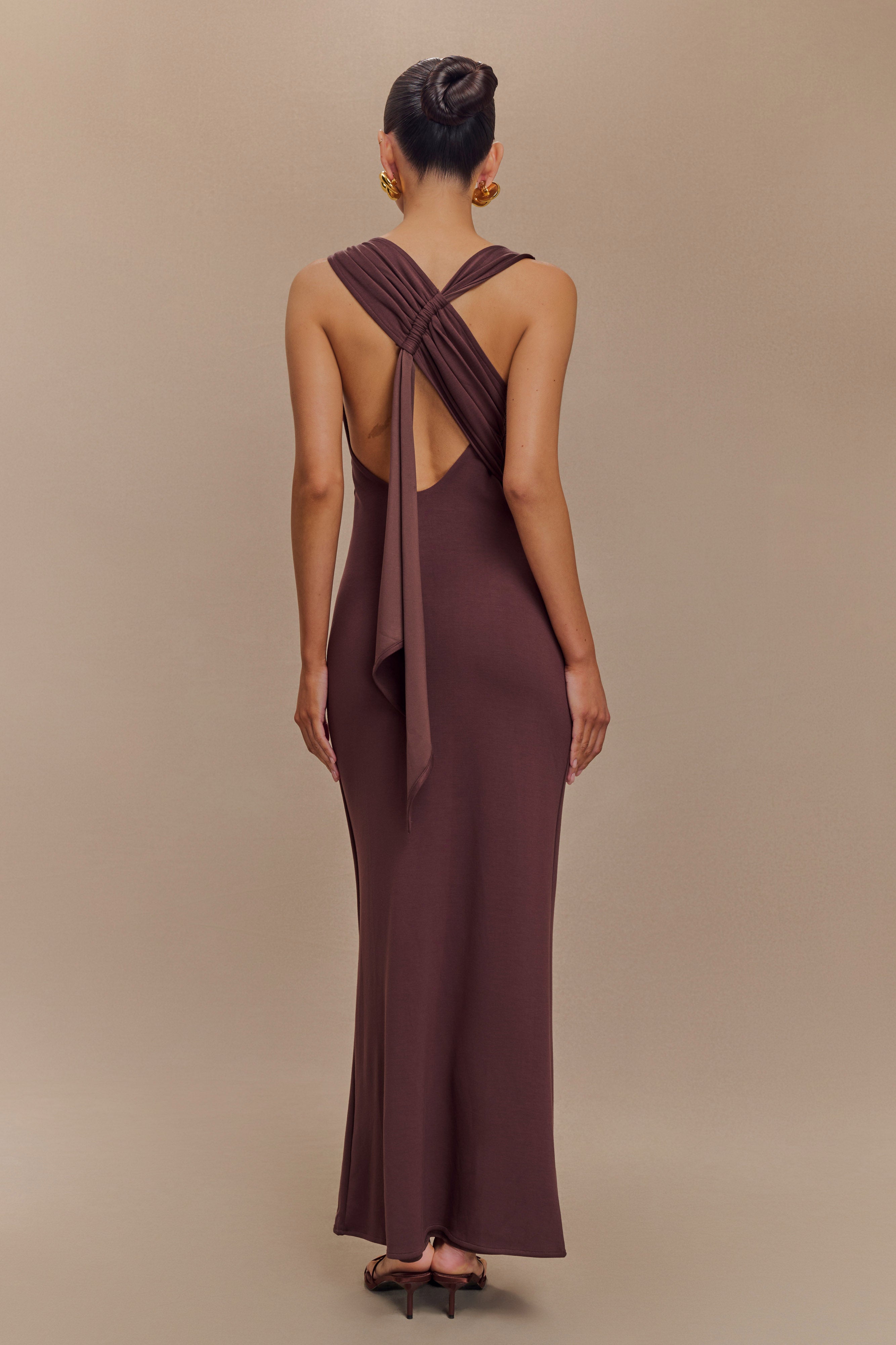 Asymmetrical Scuba Jersey Midi Dress with Open Back | Catelyn