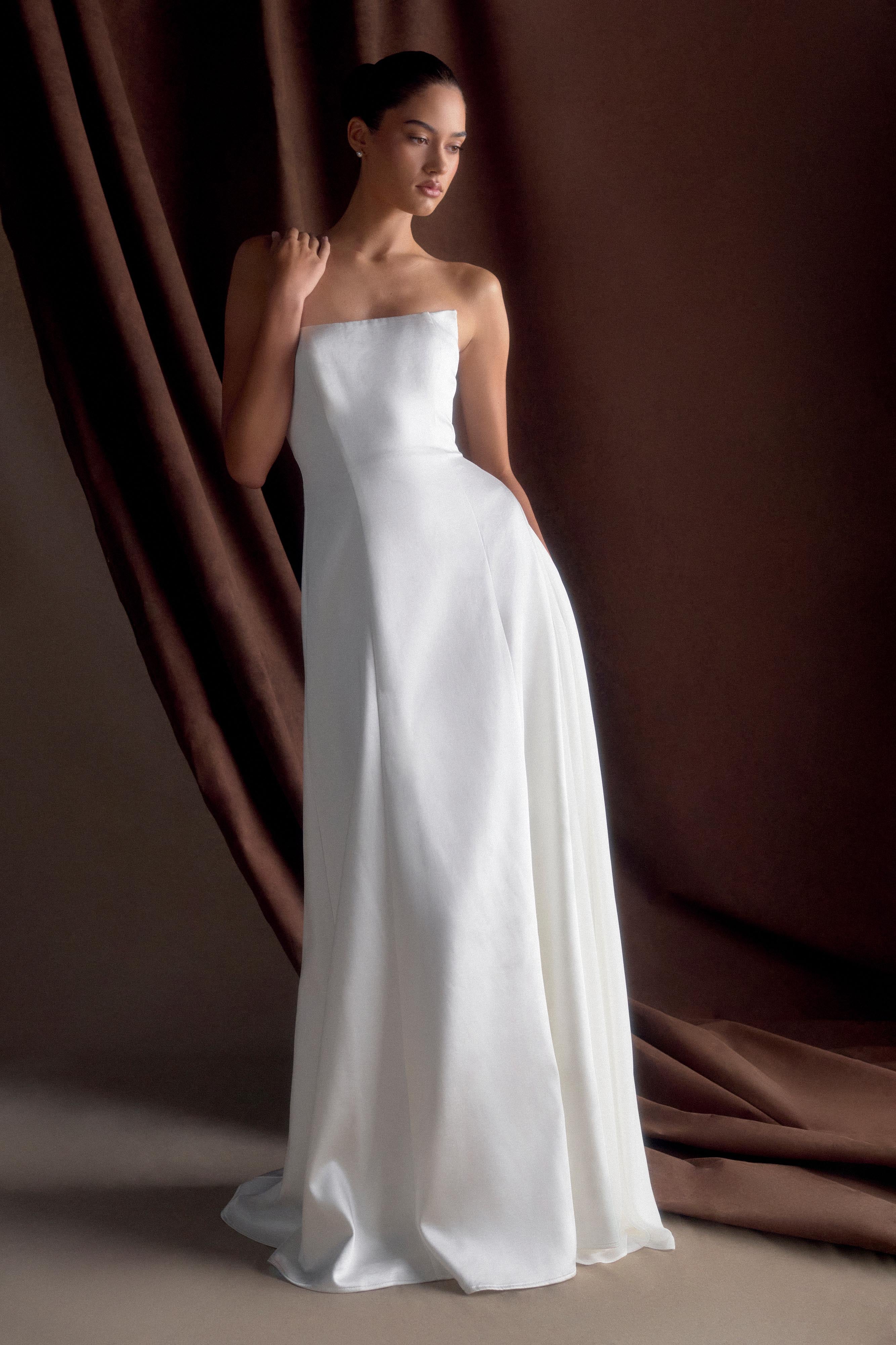 Strapless Satin Maxi Dress for Weddings & Events | Rosella White