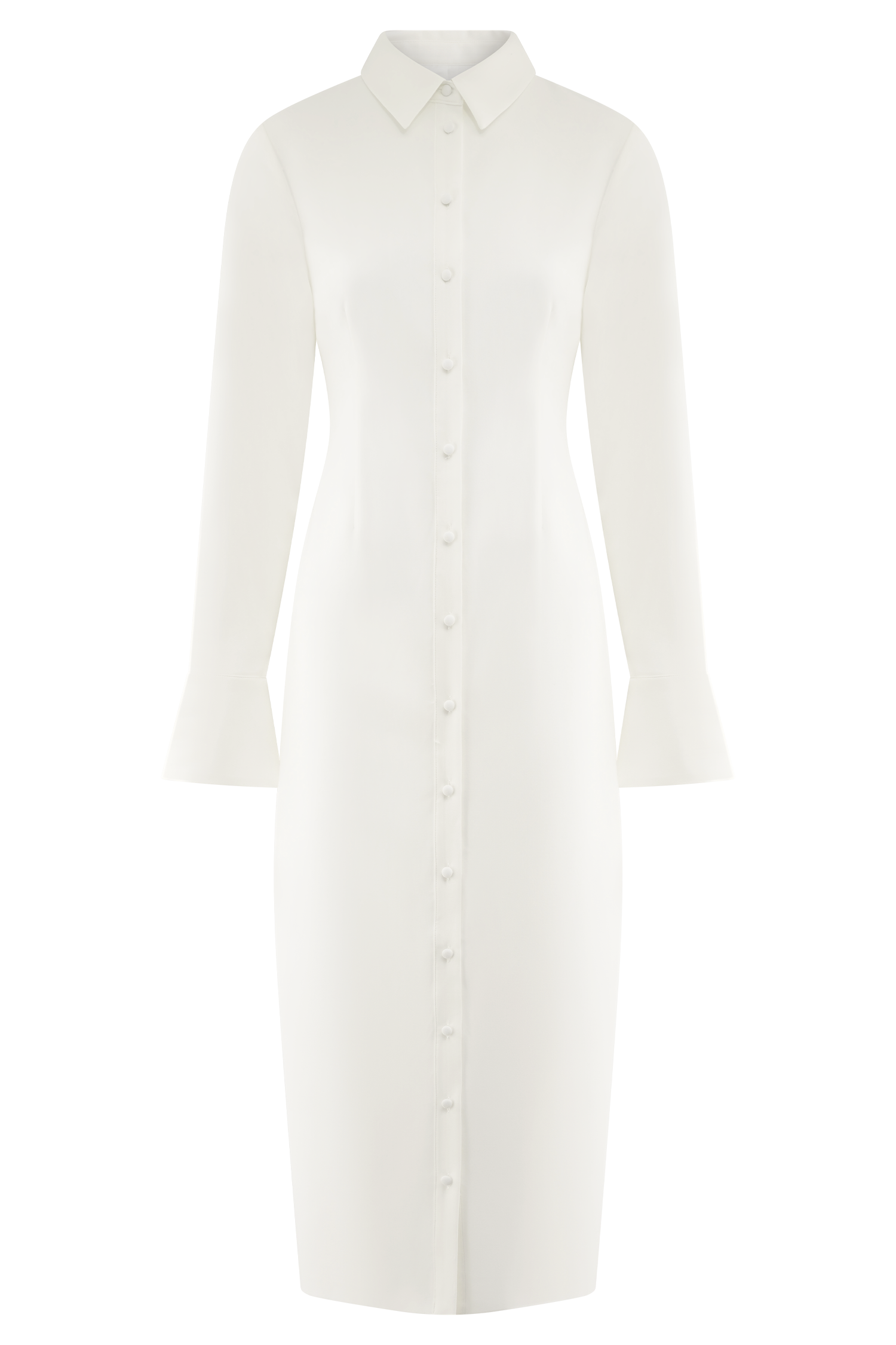 Fitted Shirt Midi Dress with Collar & Flared Cuffs | Dorian