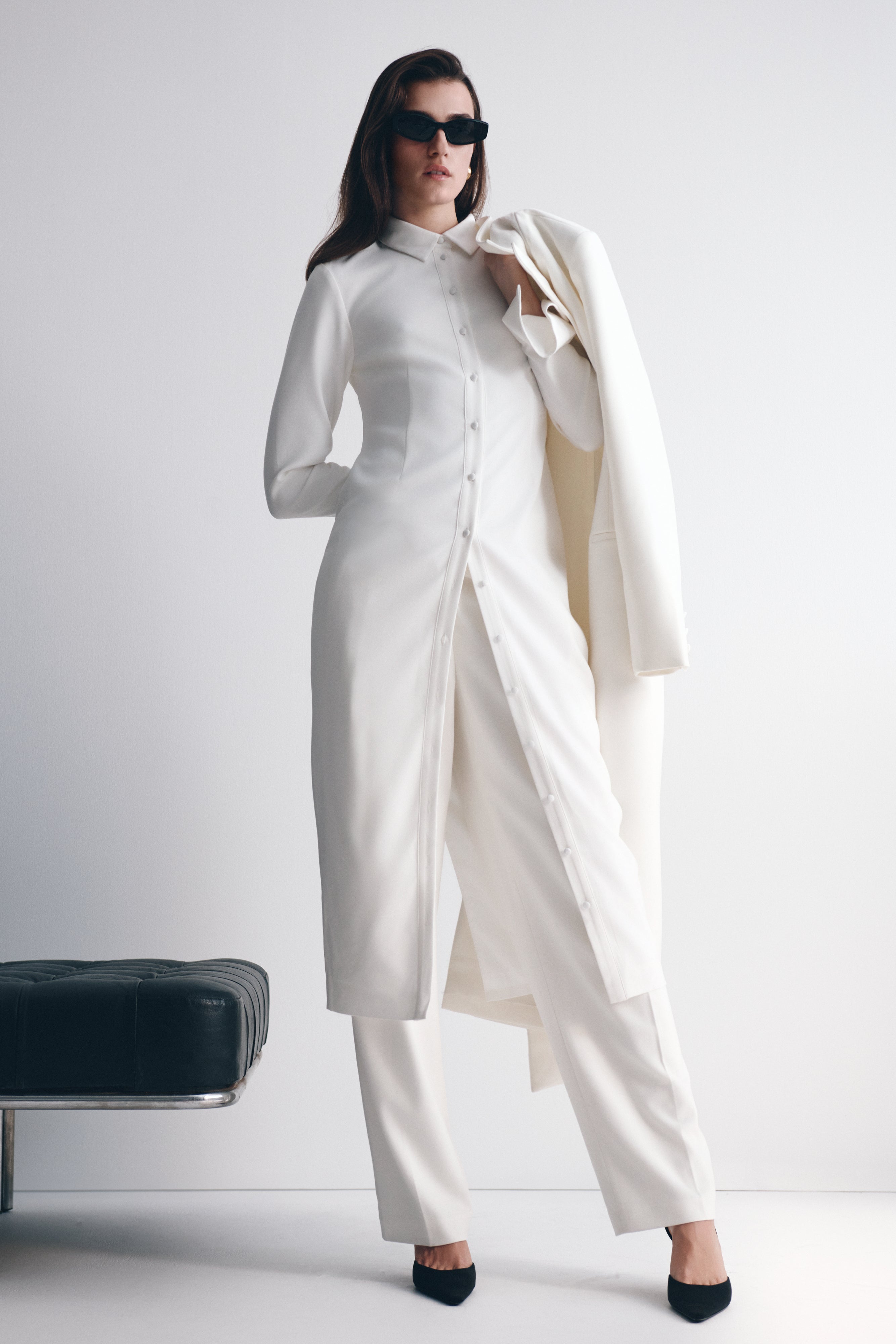 Fitted Shirt Midi Dress with Collar & Flared Cuffs | Dorian
