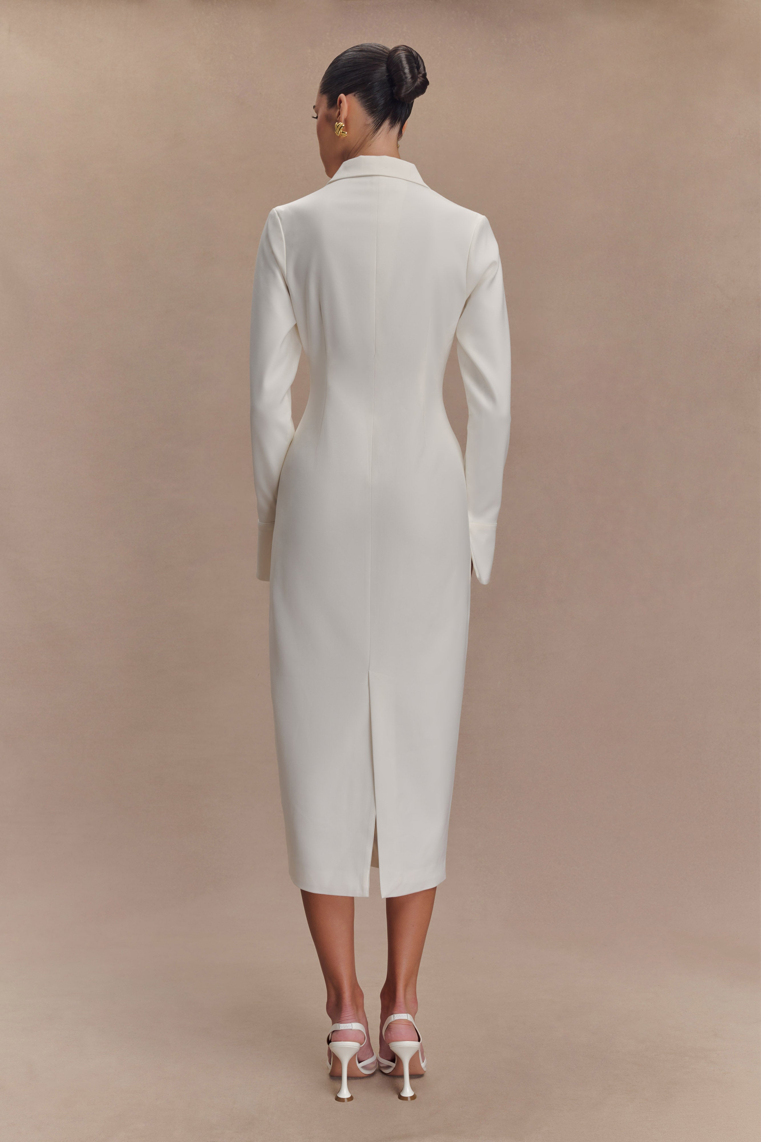Fitted Shirt Midi Dress with Collar & Flared Cuffs | Dorian