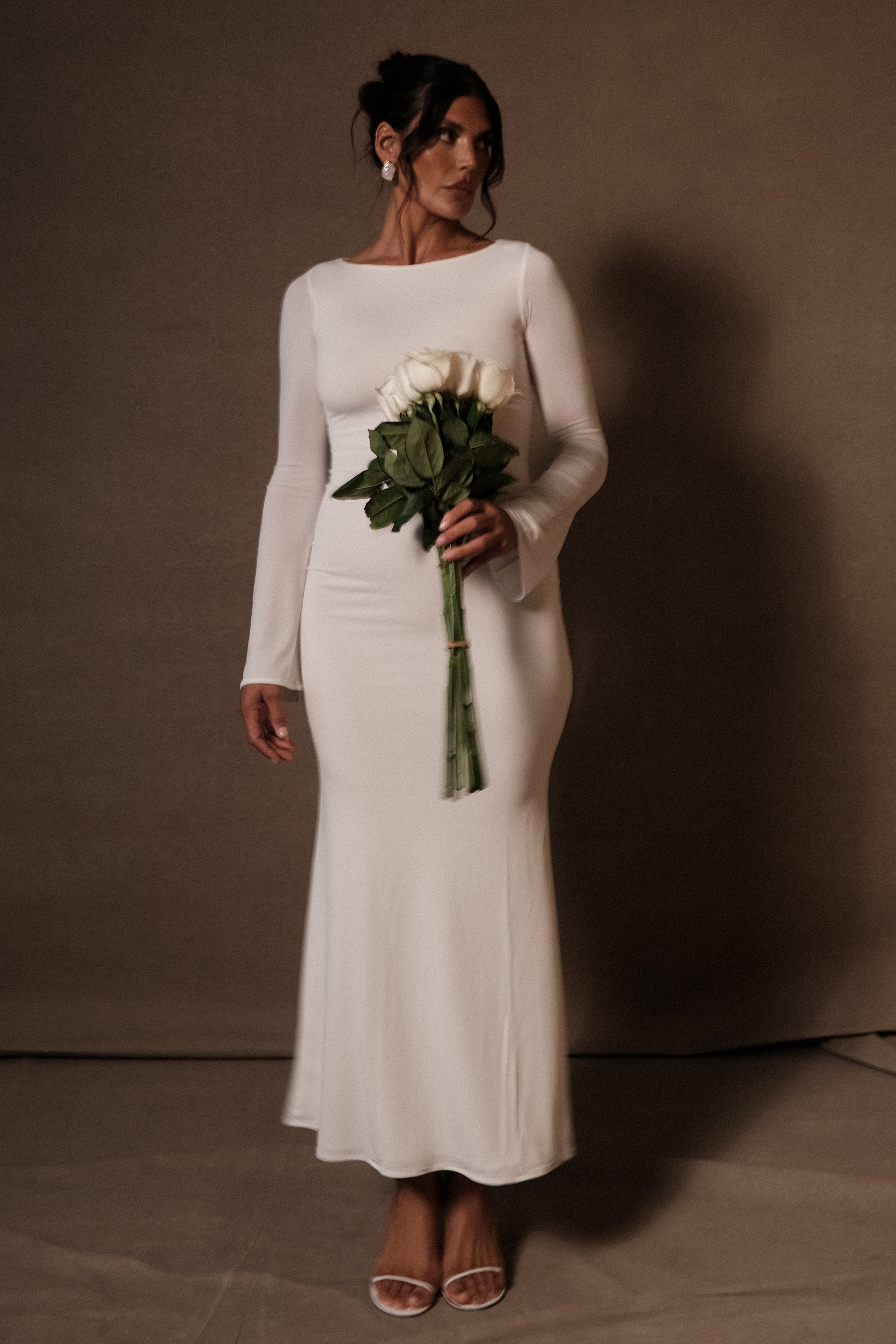 Fishtail Maxi Dress with Flared Sleeves & Boat Neckline | Tarna