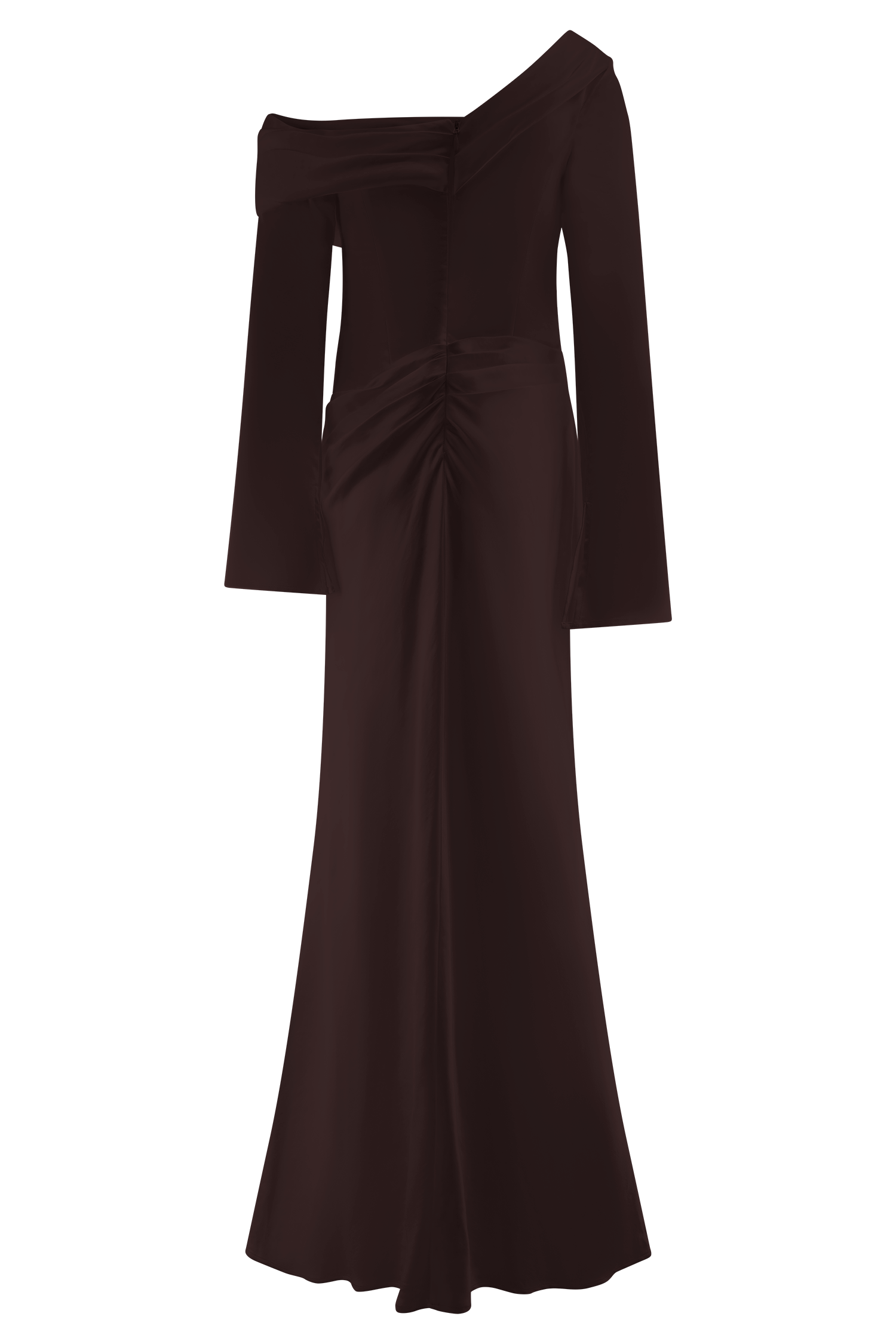 Elegant Long Sleeve Satin Maxi Dress with Boned Bodice | Iris