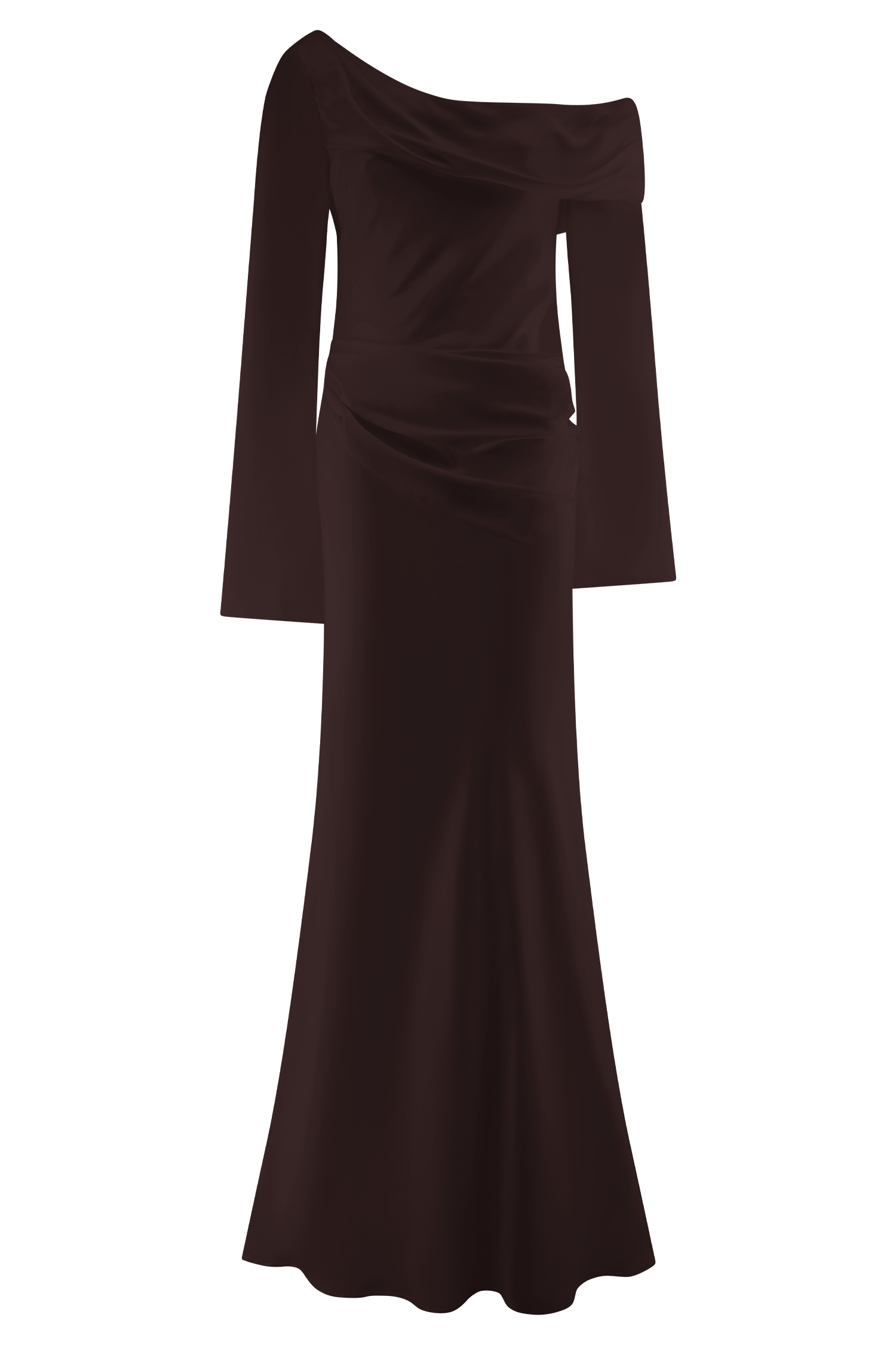 Elegant Long Sleeve Satin Maxi Dress with Boned Bodice | Iris