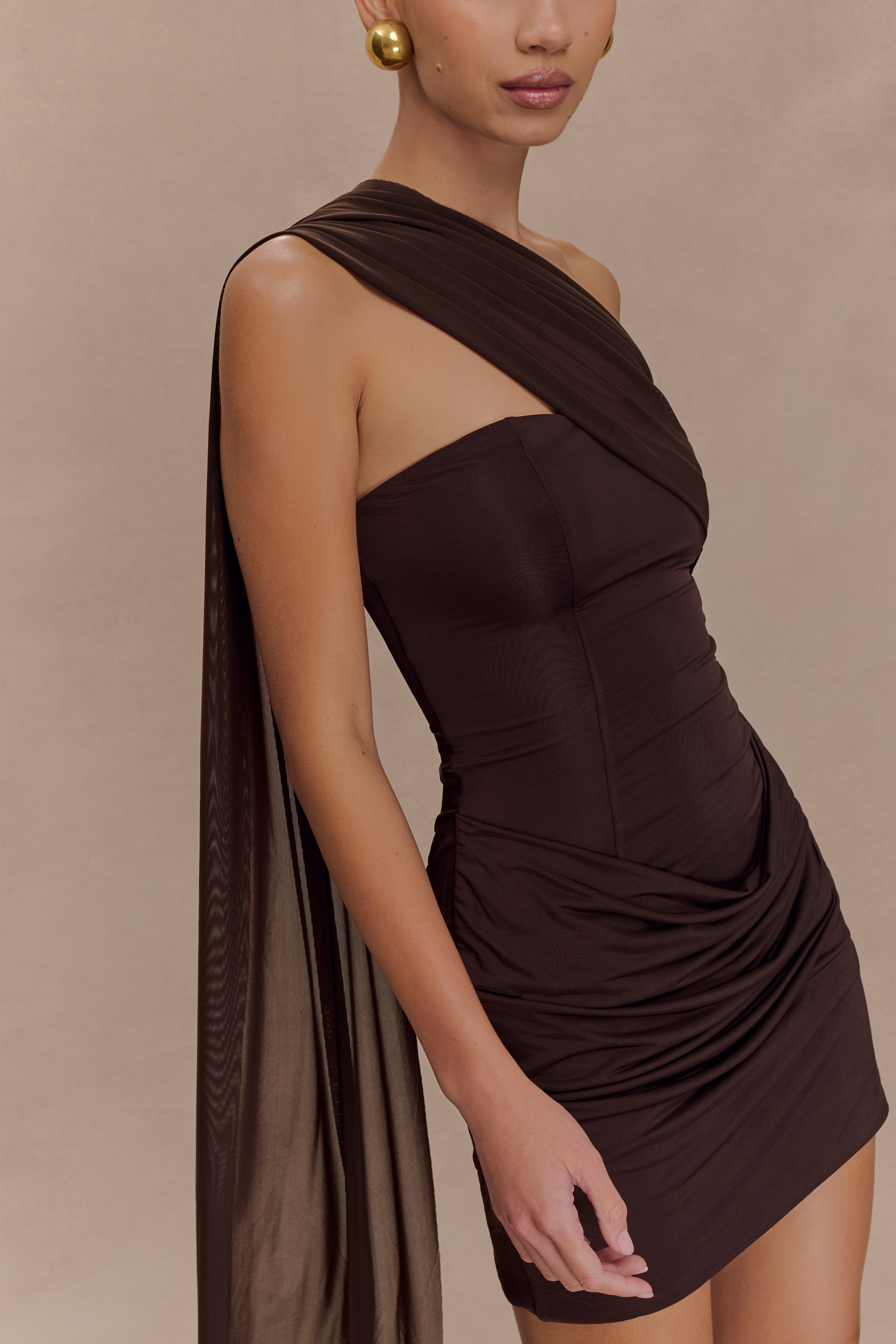 Strapless Corset Mini Dress with Scarf | Mattea Dark Chocolate