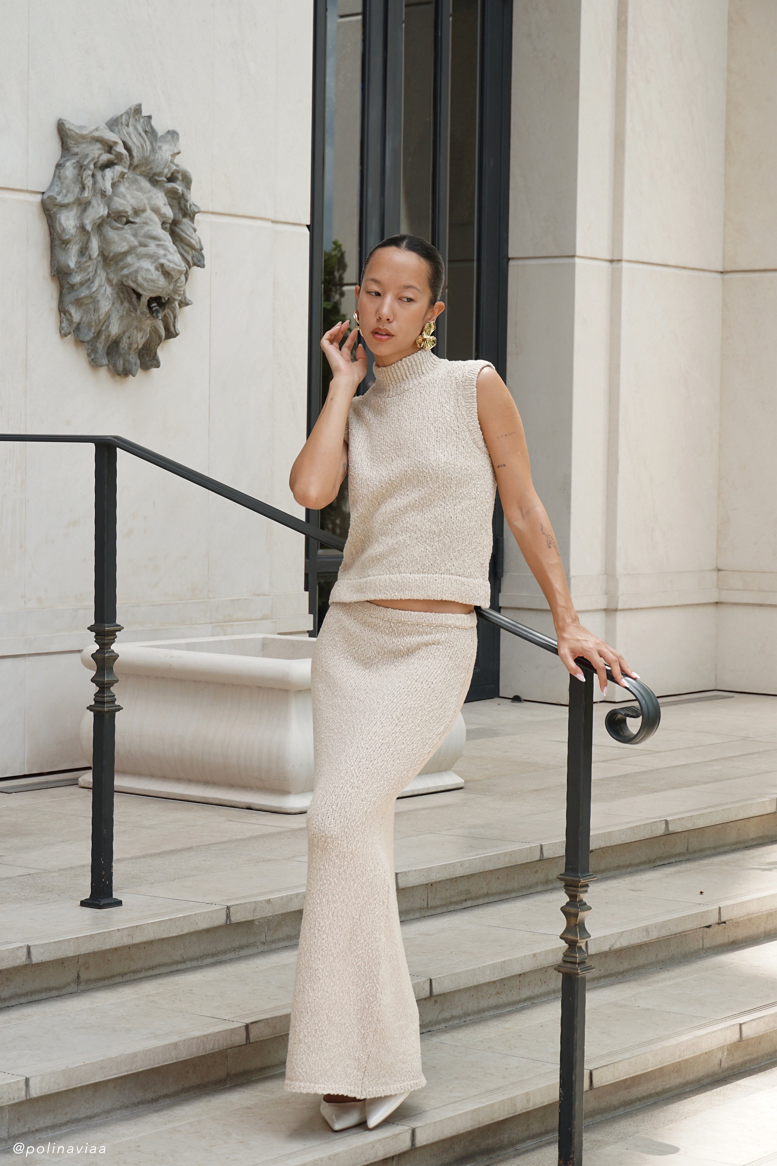 Boucle Maxi Skirt with Elastic Waist & Mid-Rise | Moira