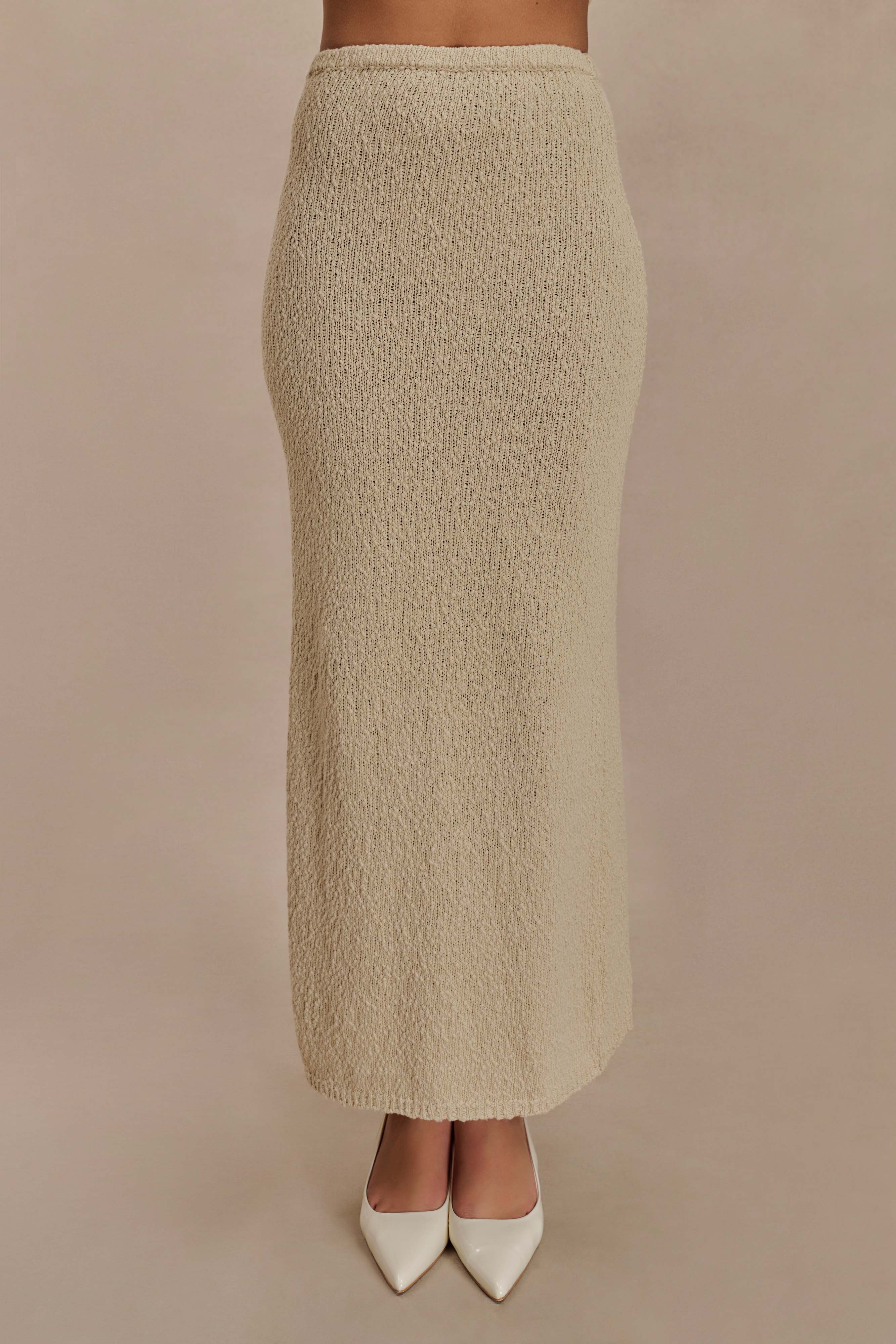 Boucle Maxi Skirt with Elastic Waist & Mid-Rise | Moira