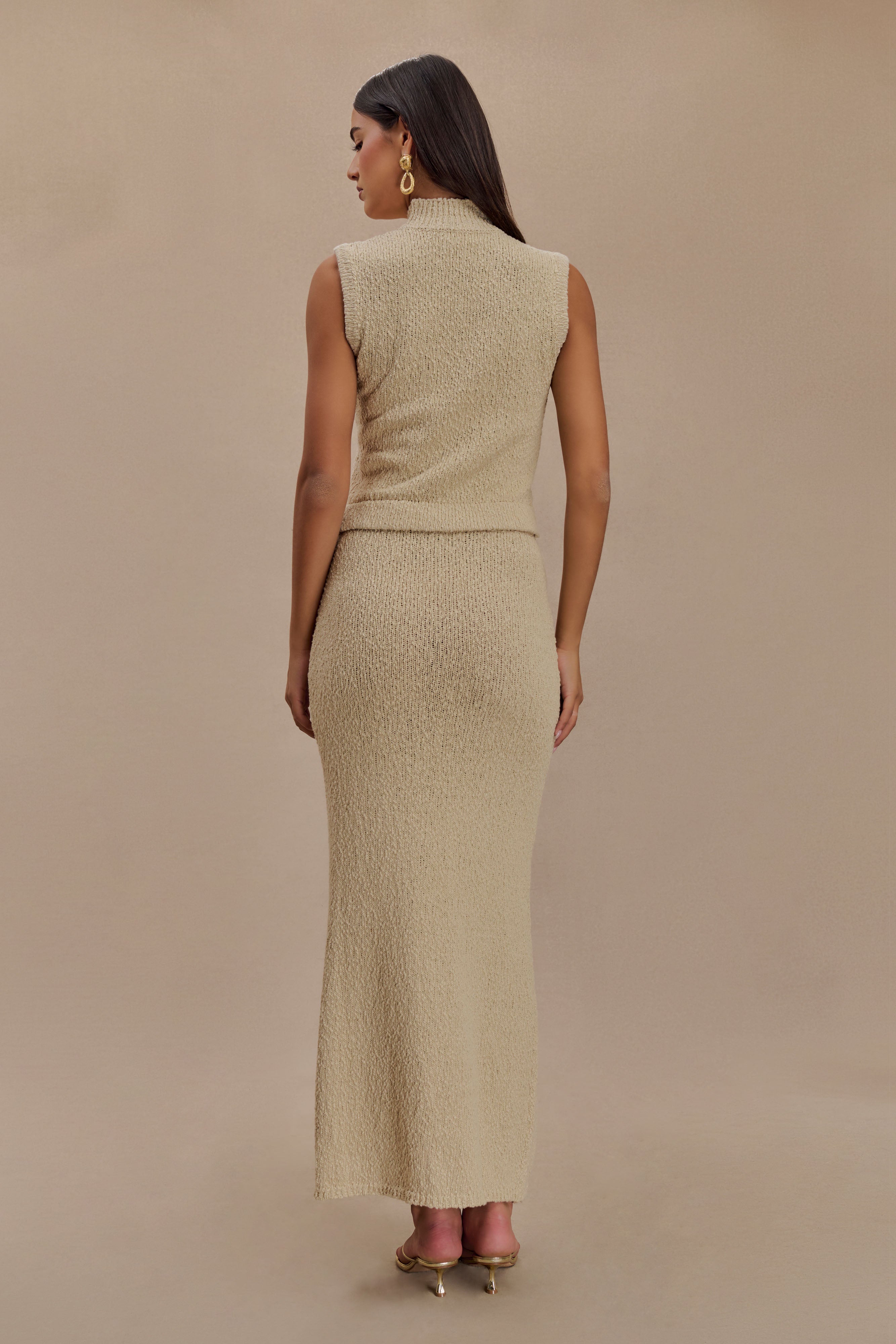 Boucle Maxi Skirt with Elastic Waist & Mid-Rise | Moira