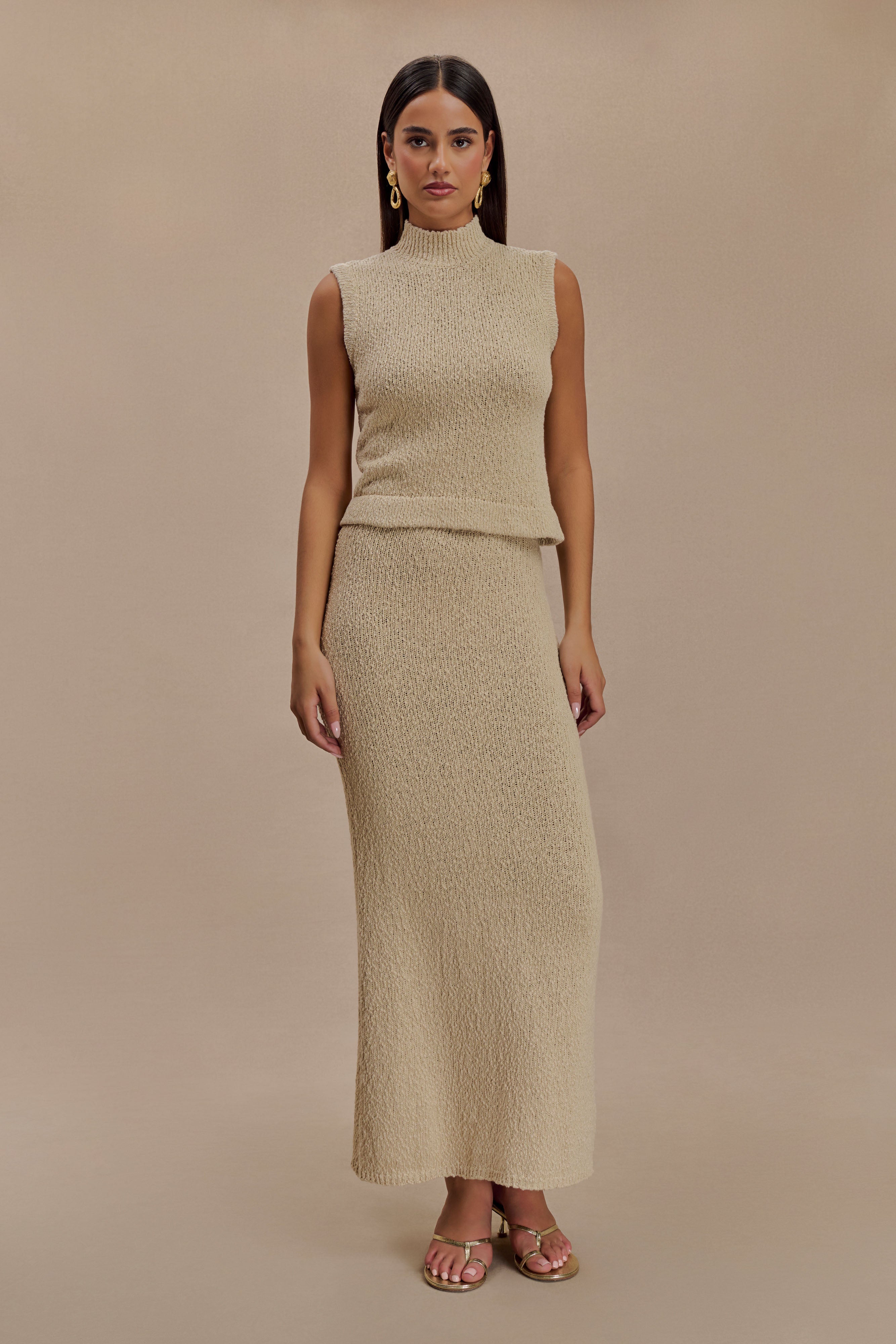 Boucle Maxi Skirt with Elastic Waist & Mid-Rise | Moira