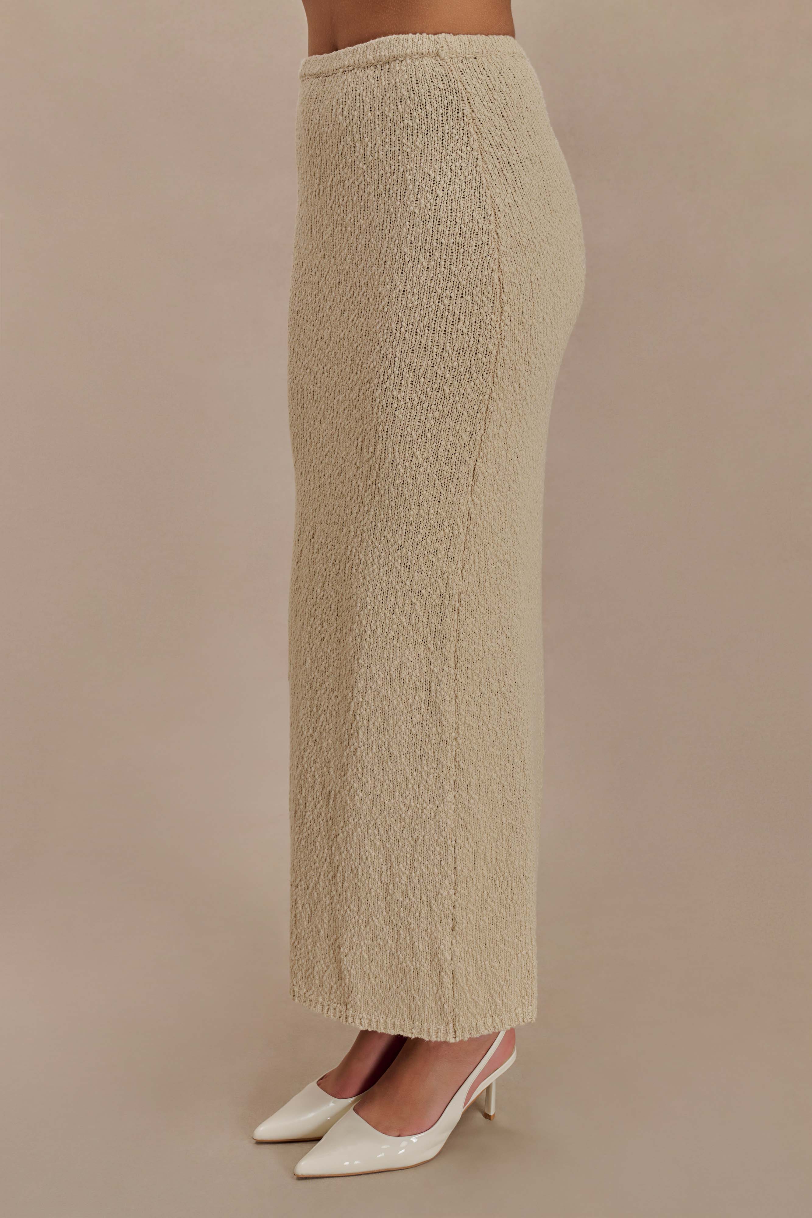 Boucle Maxi Skirt with Elastic Waist & Mid-Rise | Moira