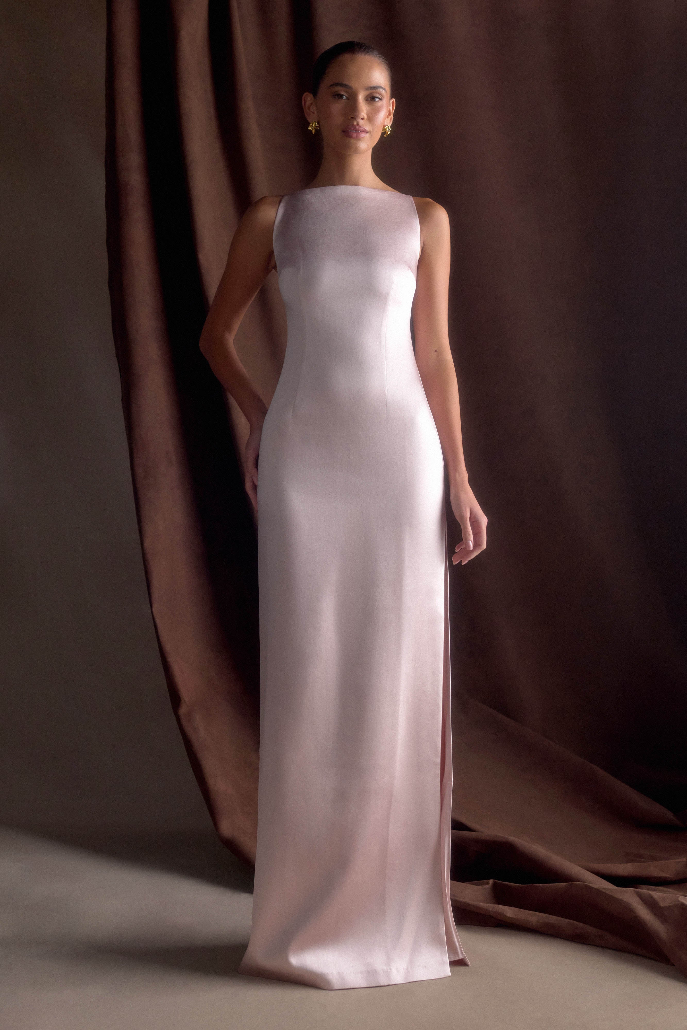 Satin Maxi Dress with Side Split for Formal Occasions | Violet