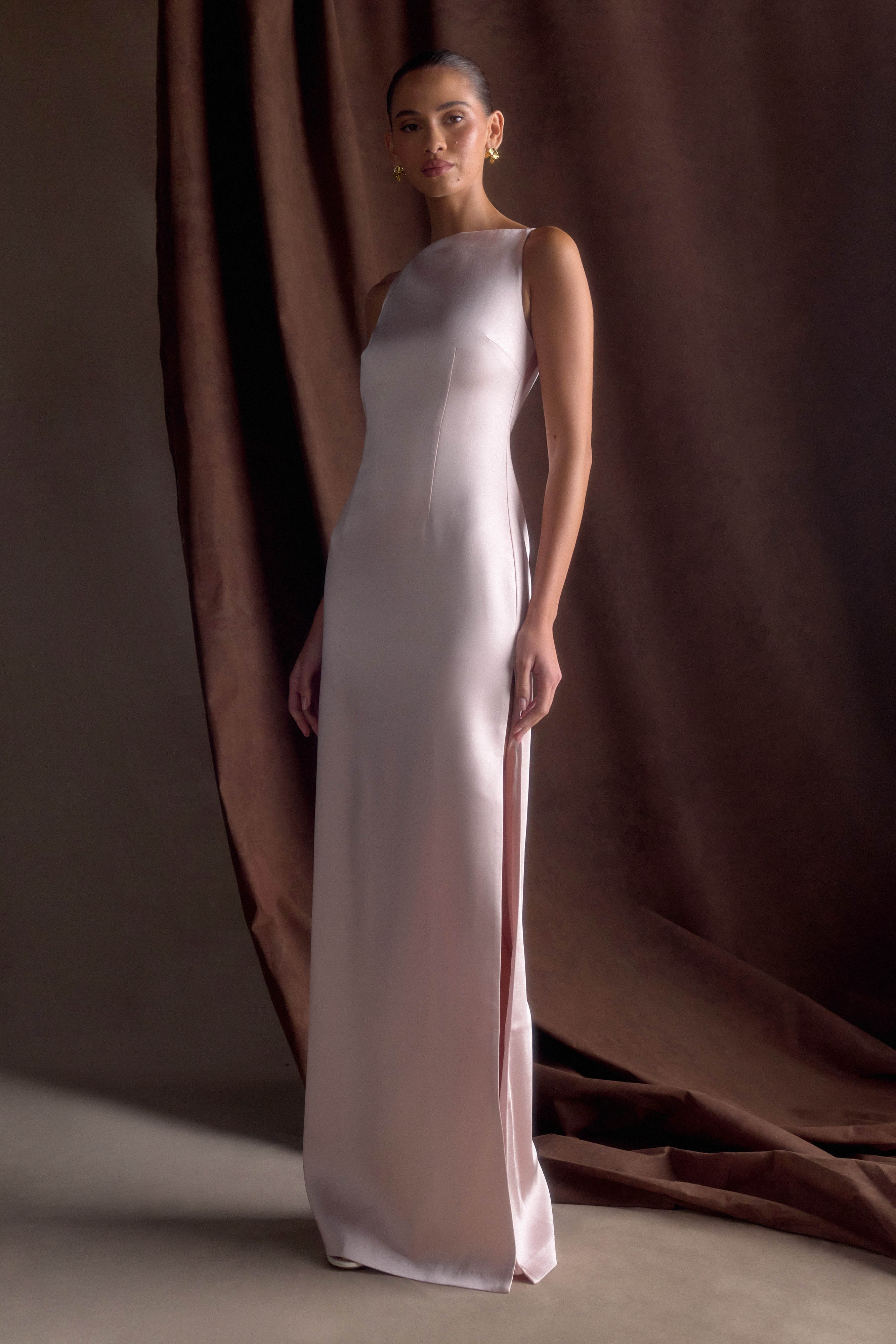 Satin Maxi Dress with Side Split for Formal Occasions | Violet