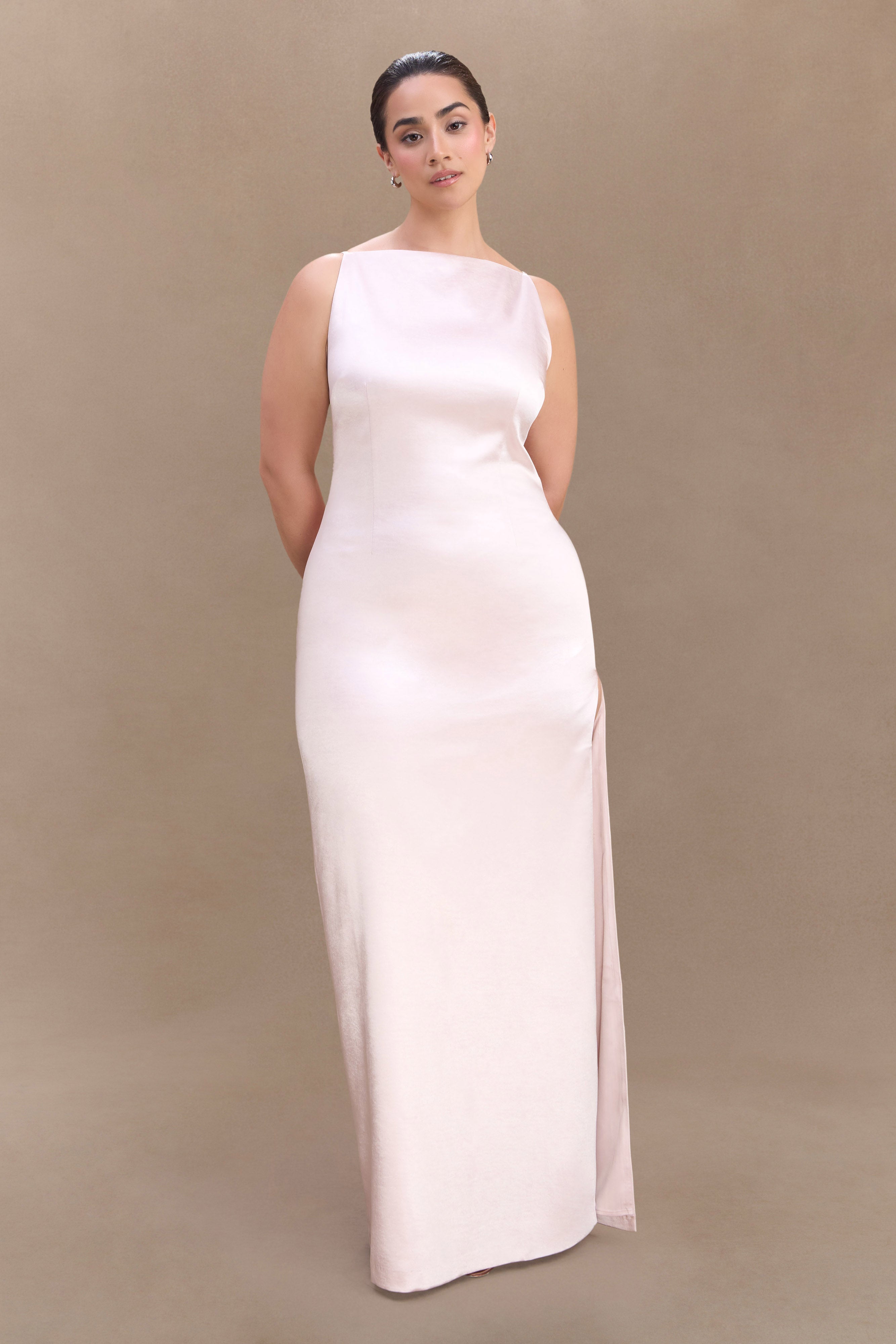 Satin Maxi Dress with Side Split for Formal Occasions | Violet