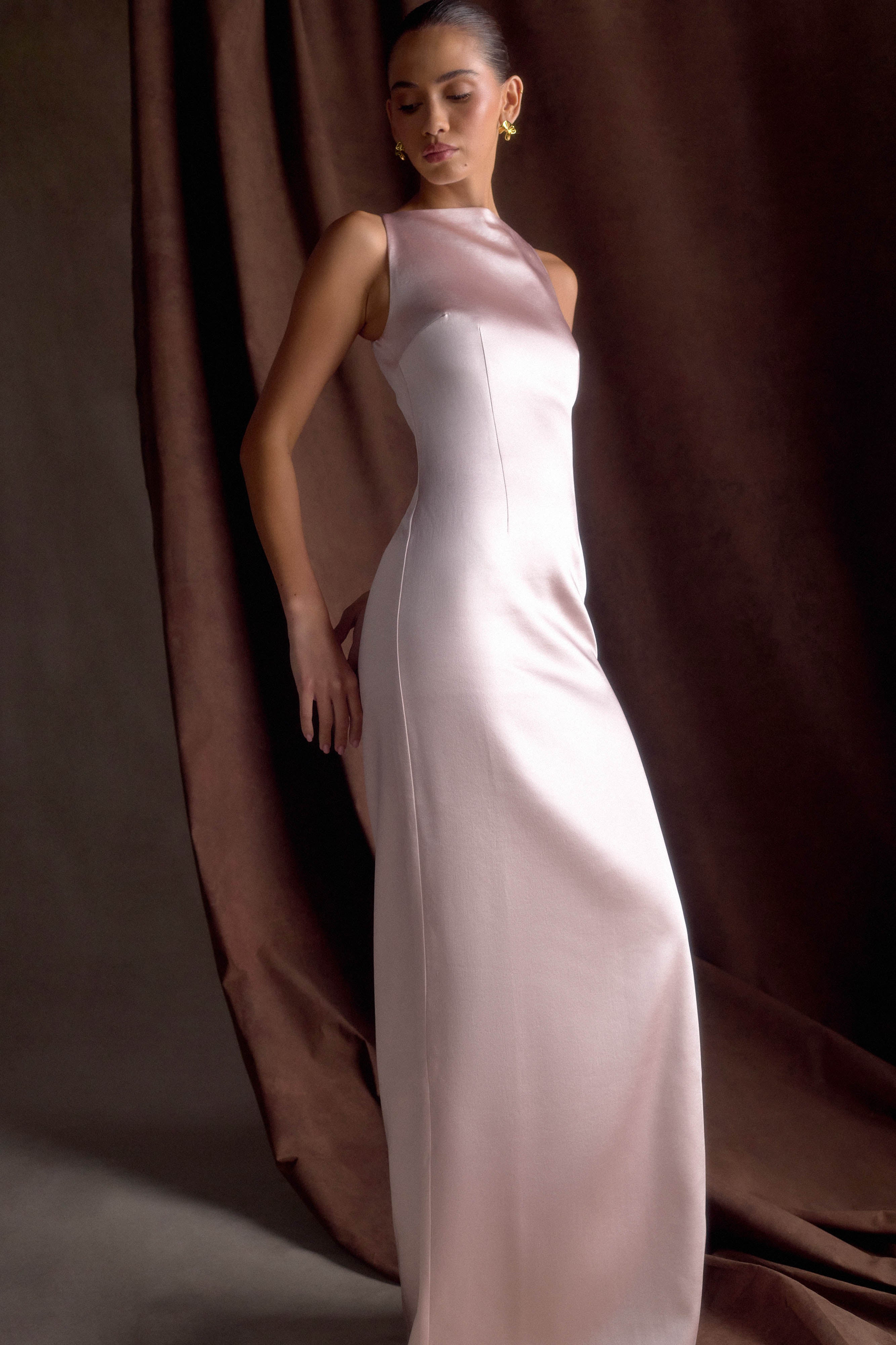 Satin Maxi Dress with Side Split for Formal Occasions | Violet