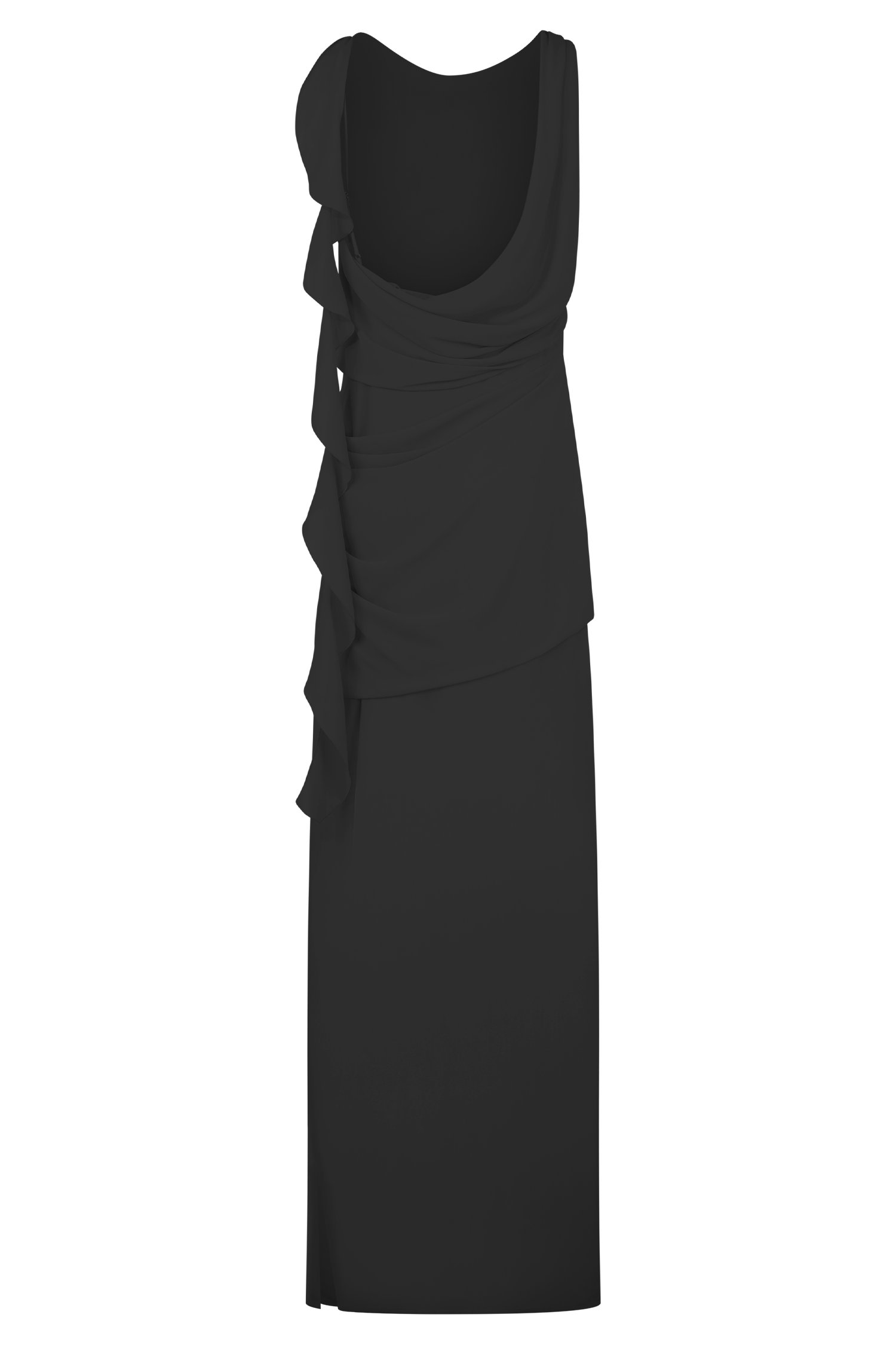Chiffon Maxi Dress with Low Back & Draped Detail | Daria Black