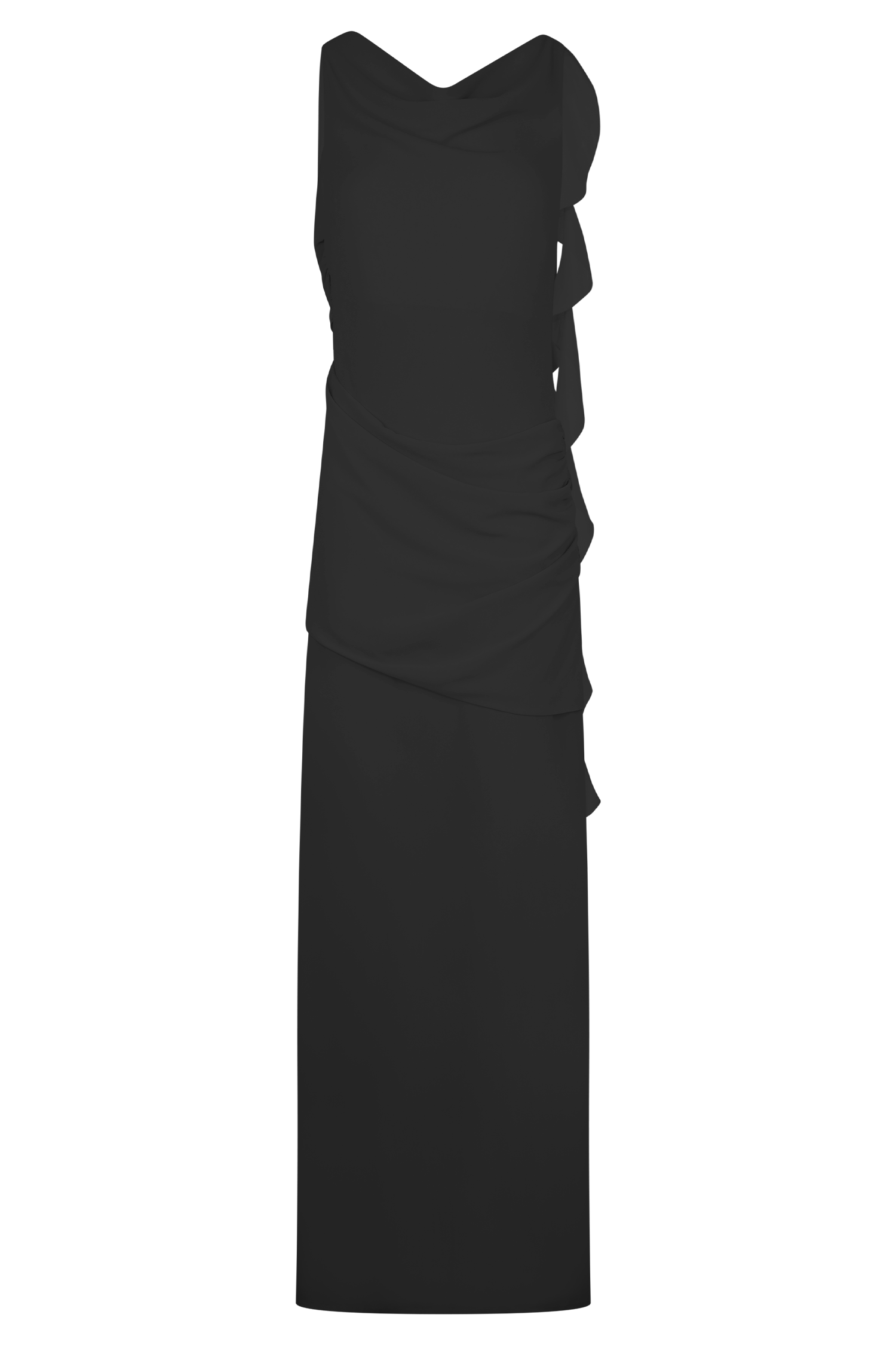 Chiffon Maxi Dress with Low Back & Draped Detail | Daria Black