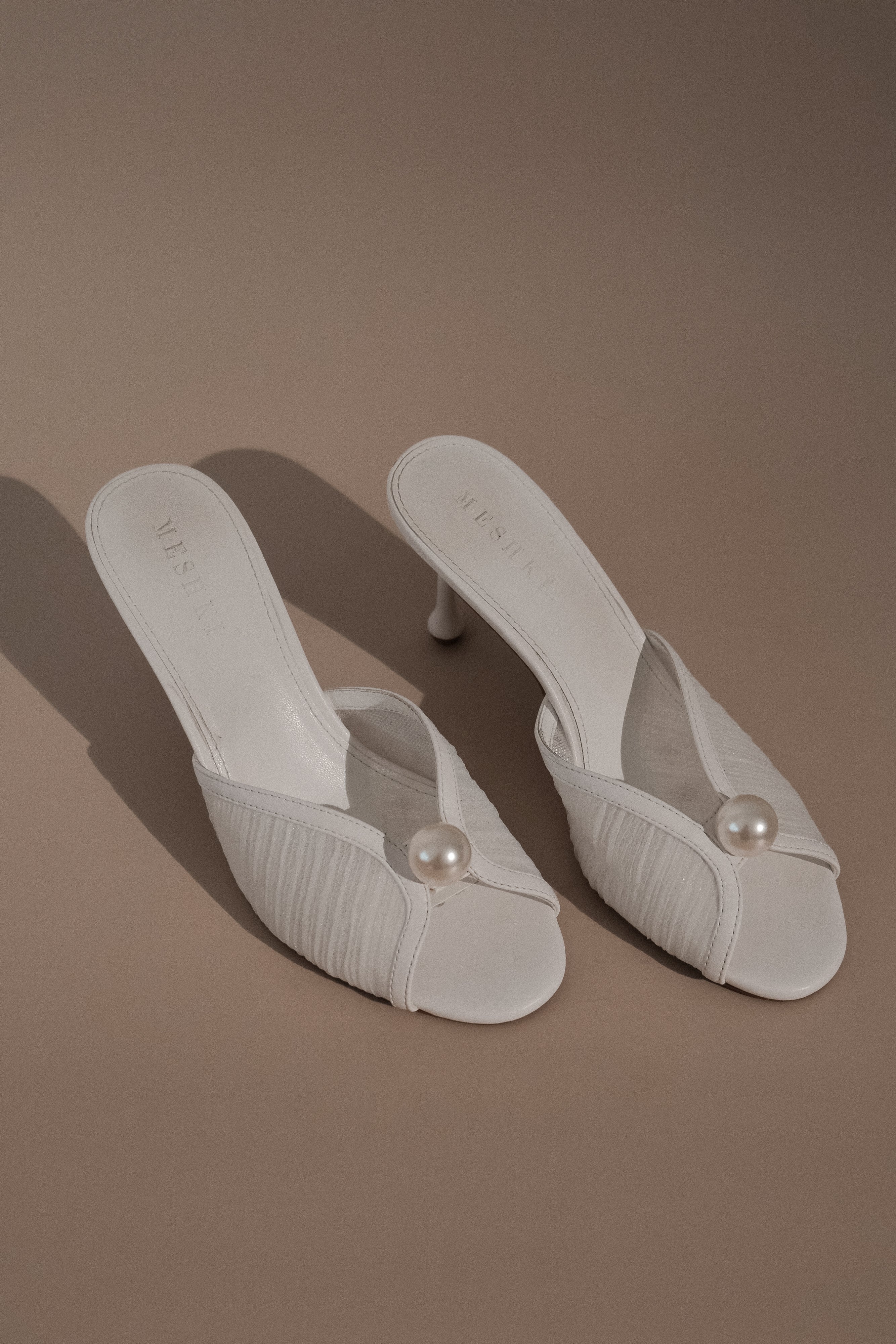 Pearl Embellished Mesh Mules for Women | Reena Ivory