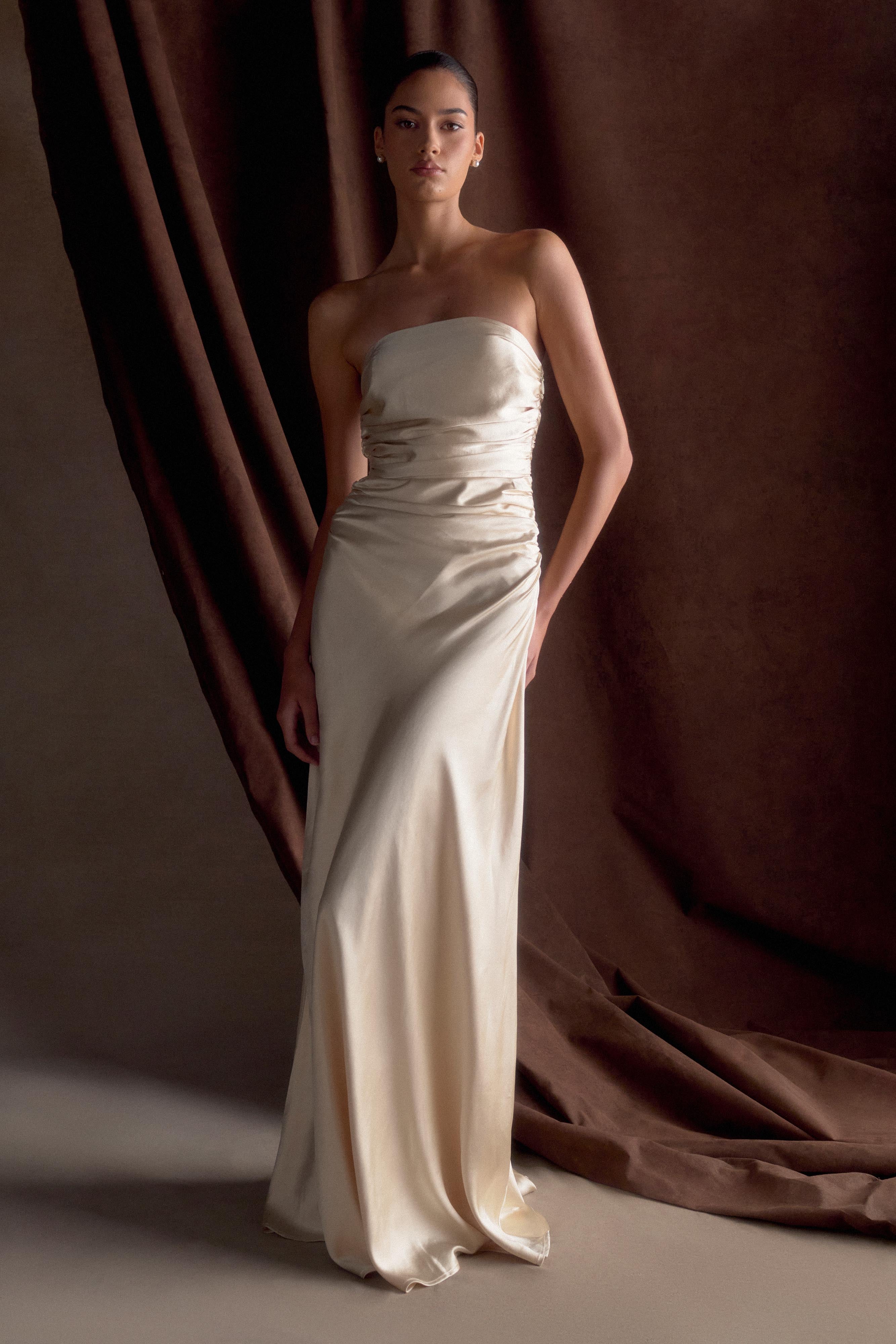 Strapless Satin Maxi Dress for Weddings & Evening Events | Cedar