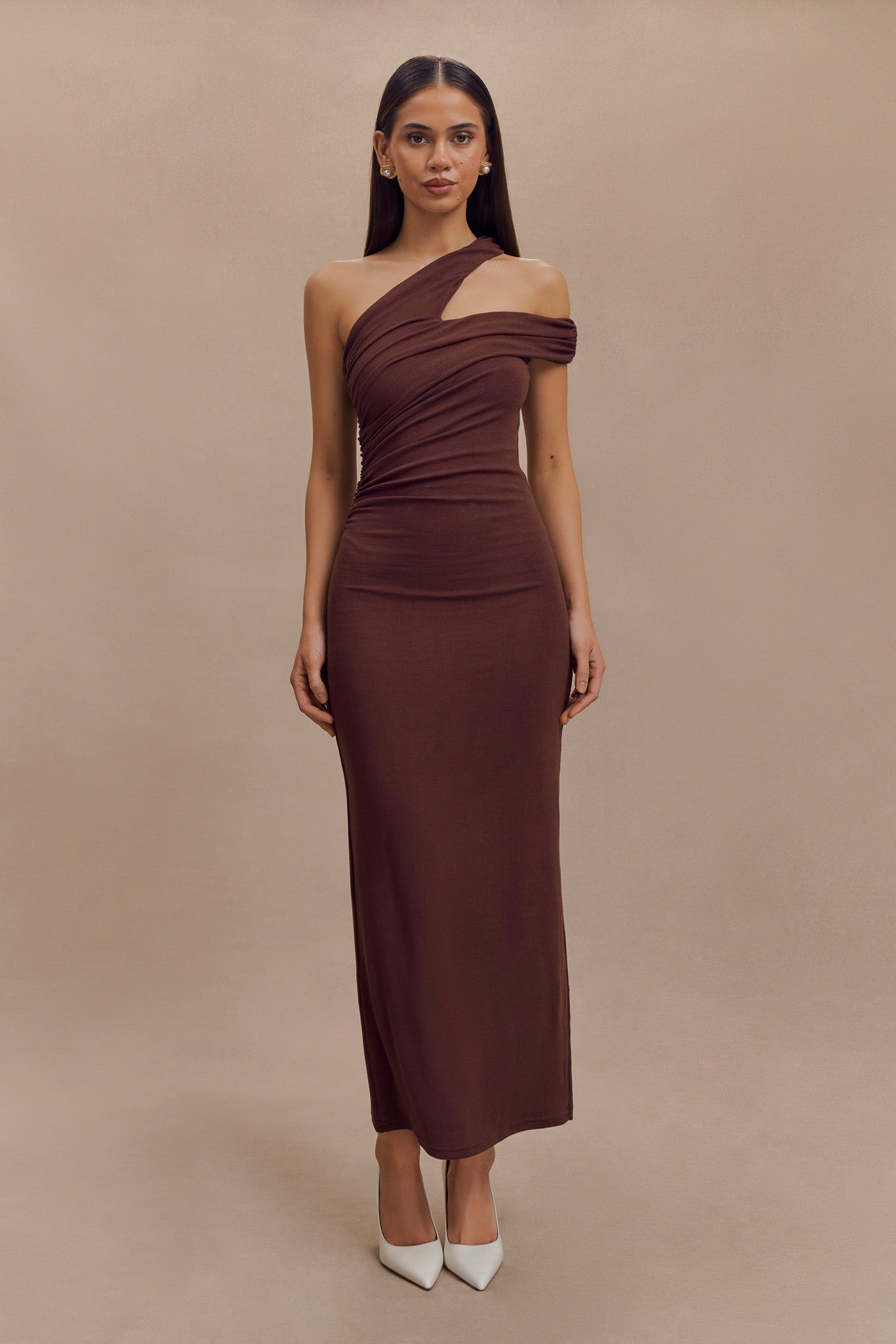 One Shoulder Modal Midi Dress with Ruching | Anastasia
