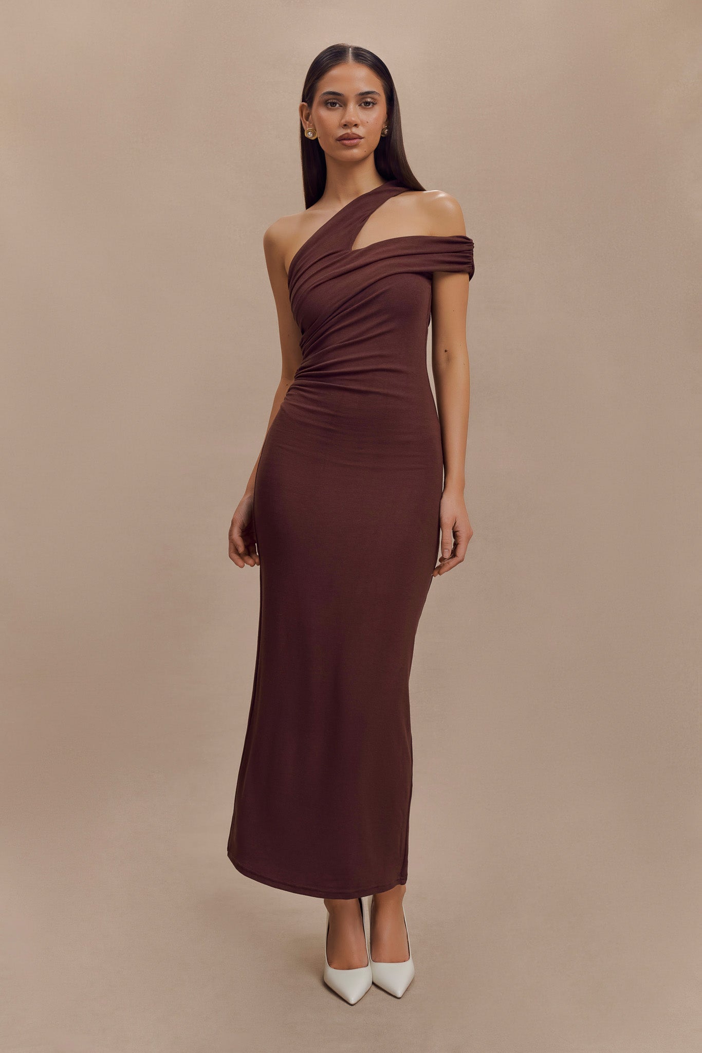 One Shoulder Modal Midi Dress with Ruching | Anastasia
