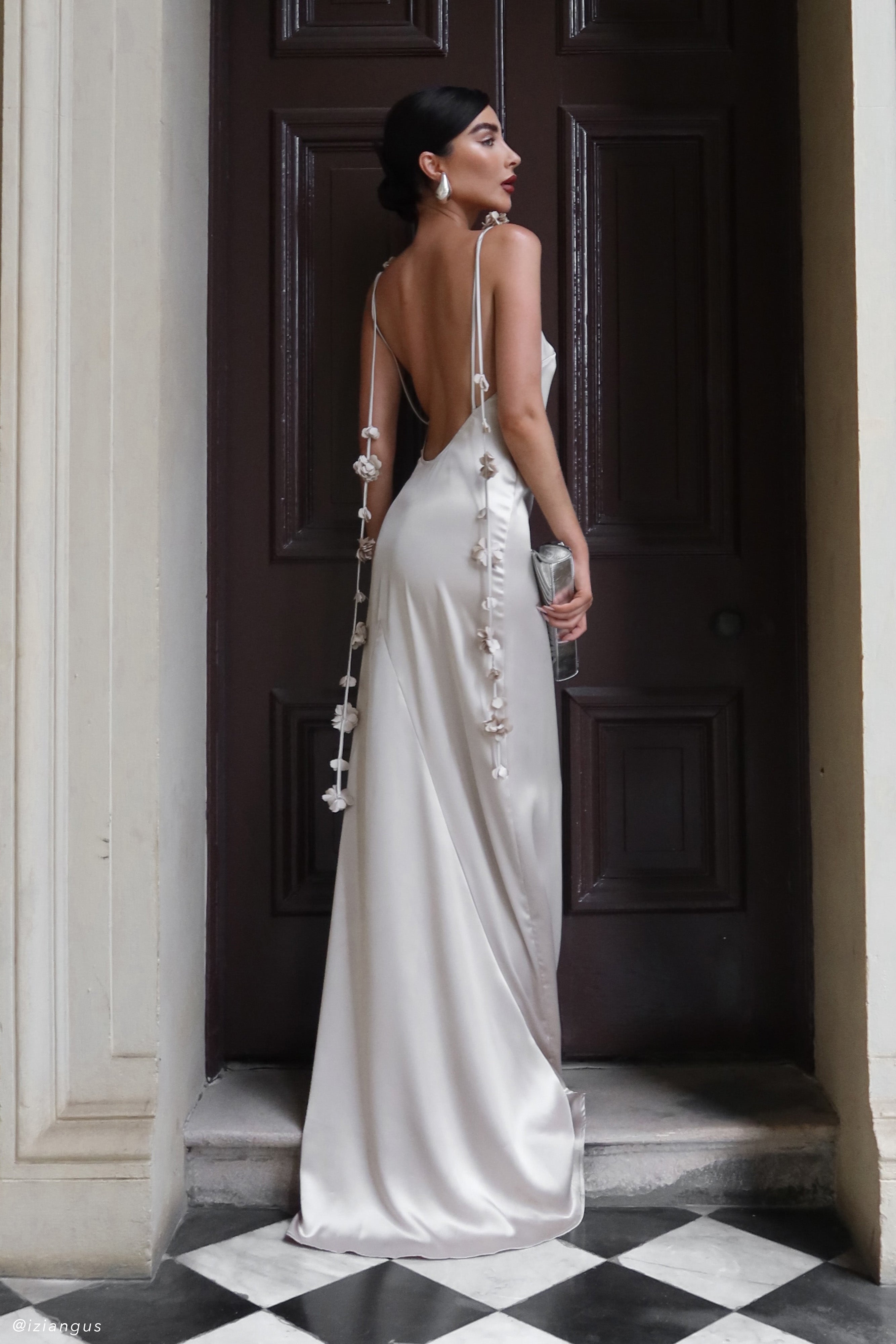 Blush Gold Rose Gown with 3D Floral Straps | Elenora Bridal Dress