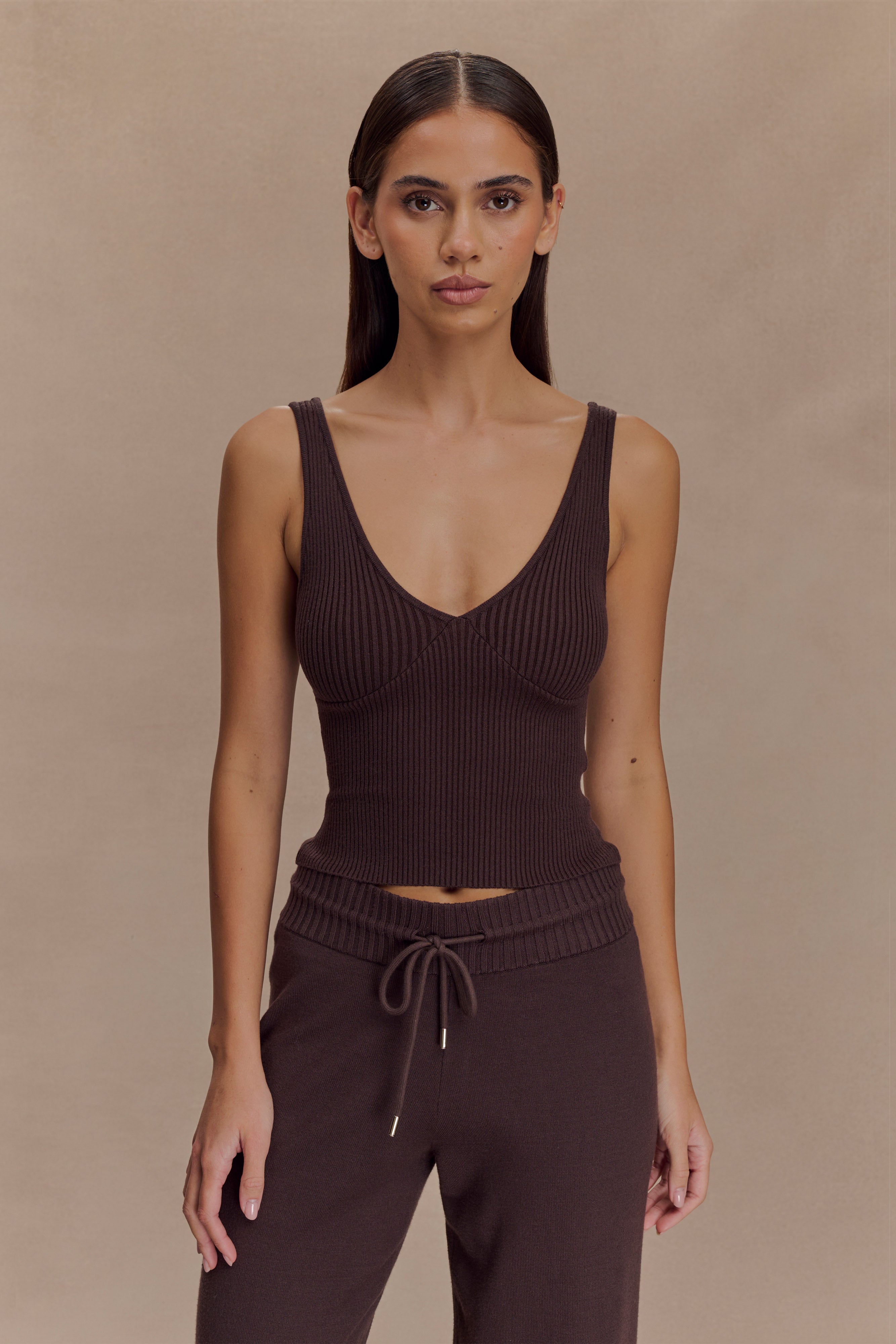 Ribbed Knit Cami Top with V-Neck & Scoop Back | Natalya