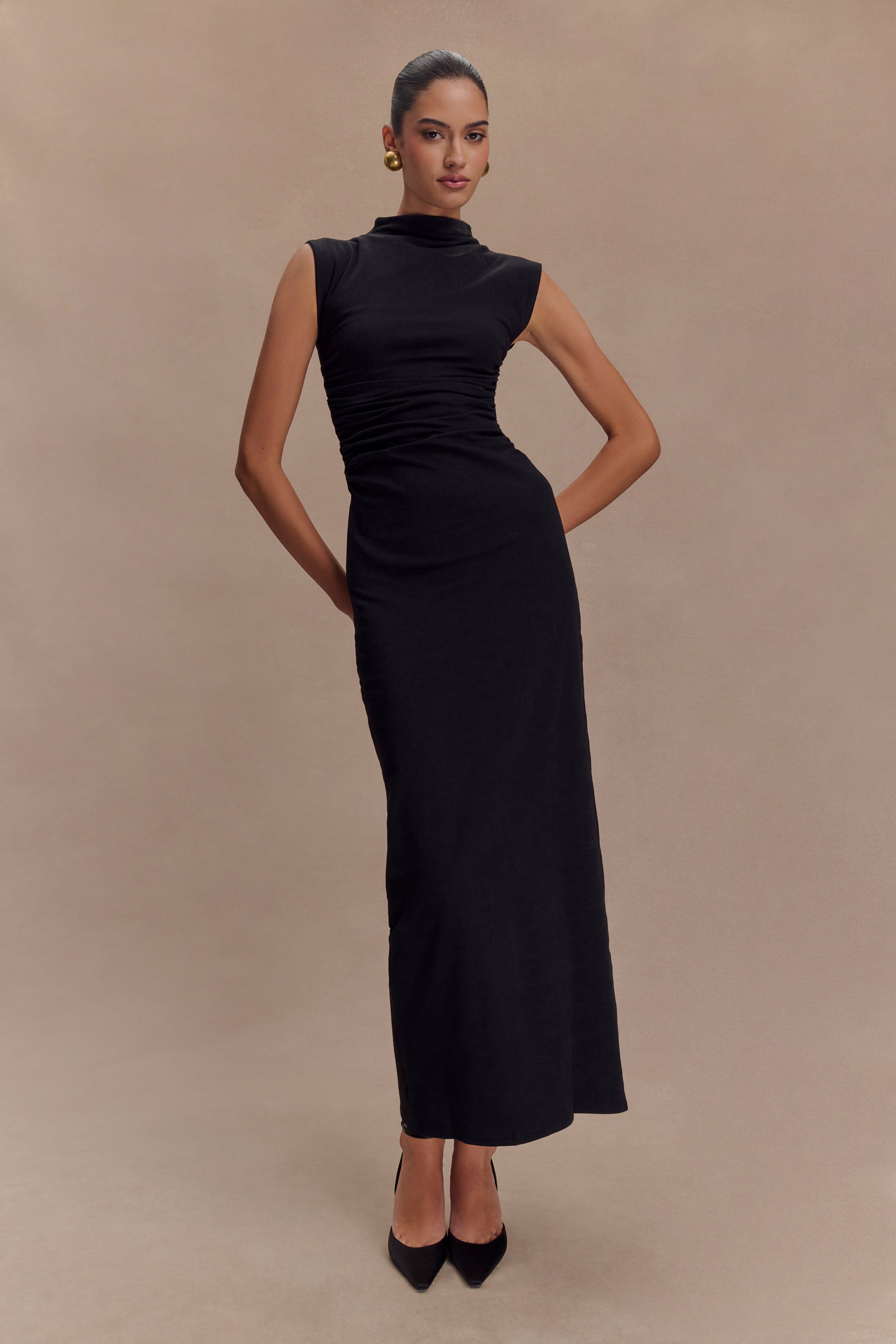 High Neck Sleeveless Maxi Dress - Ruched Detail | Elliot