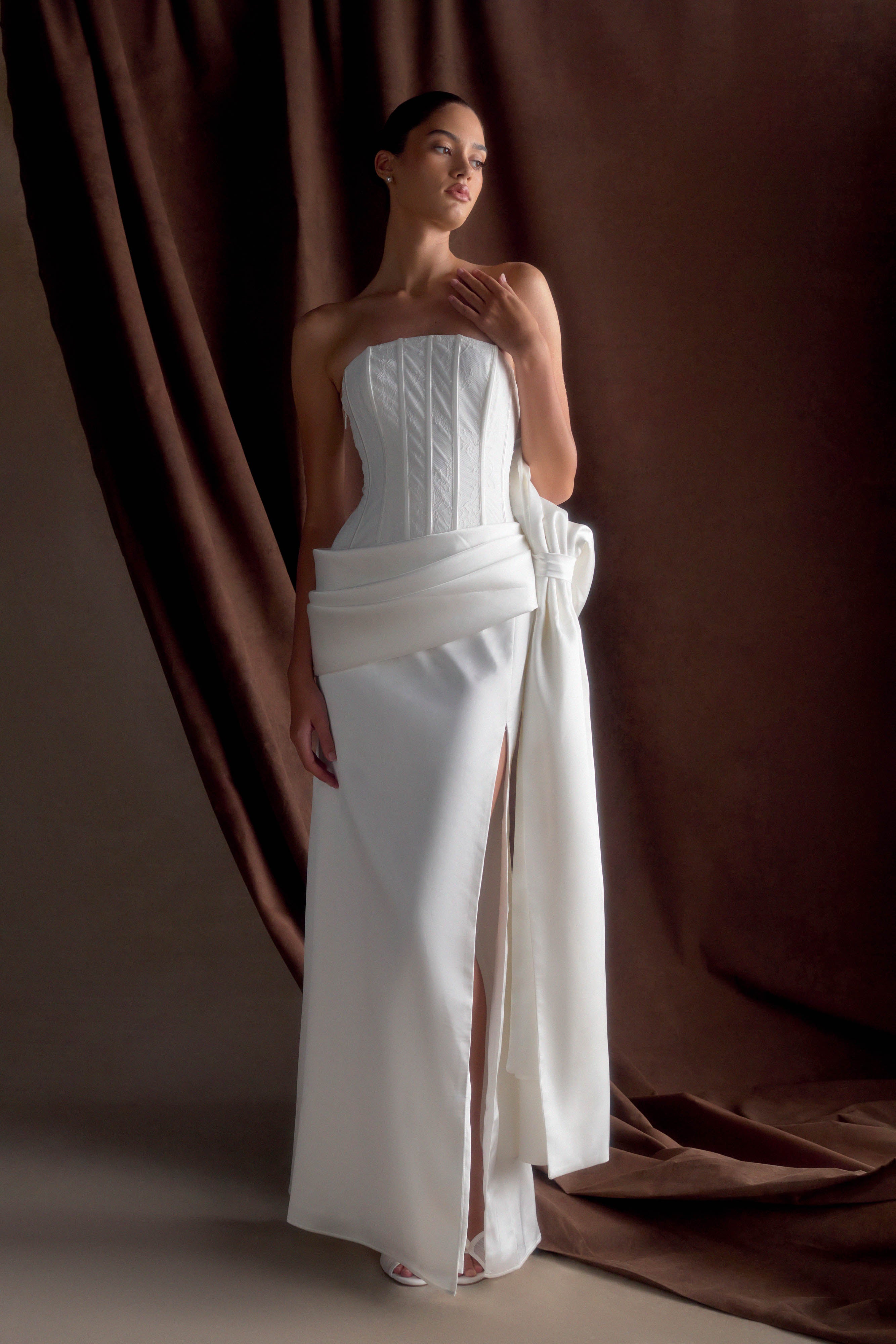 White Satin Corset Gown for Weddings & Black-Tie Events | Galia