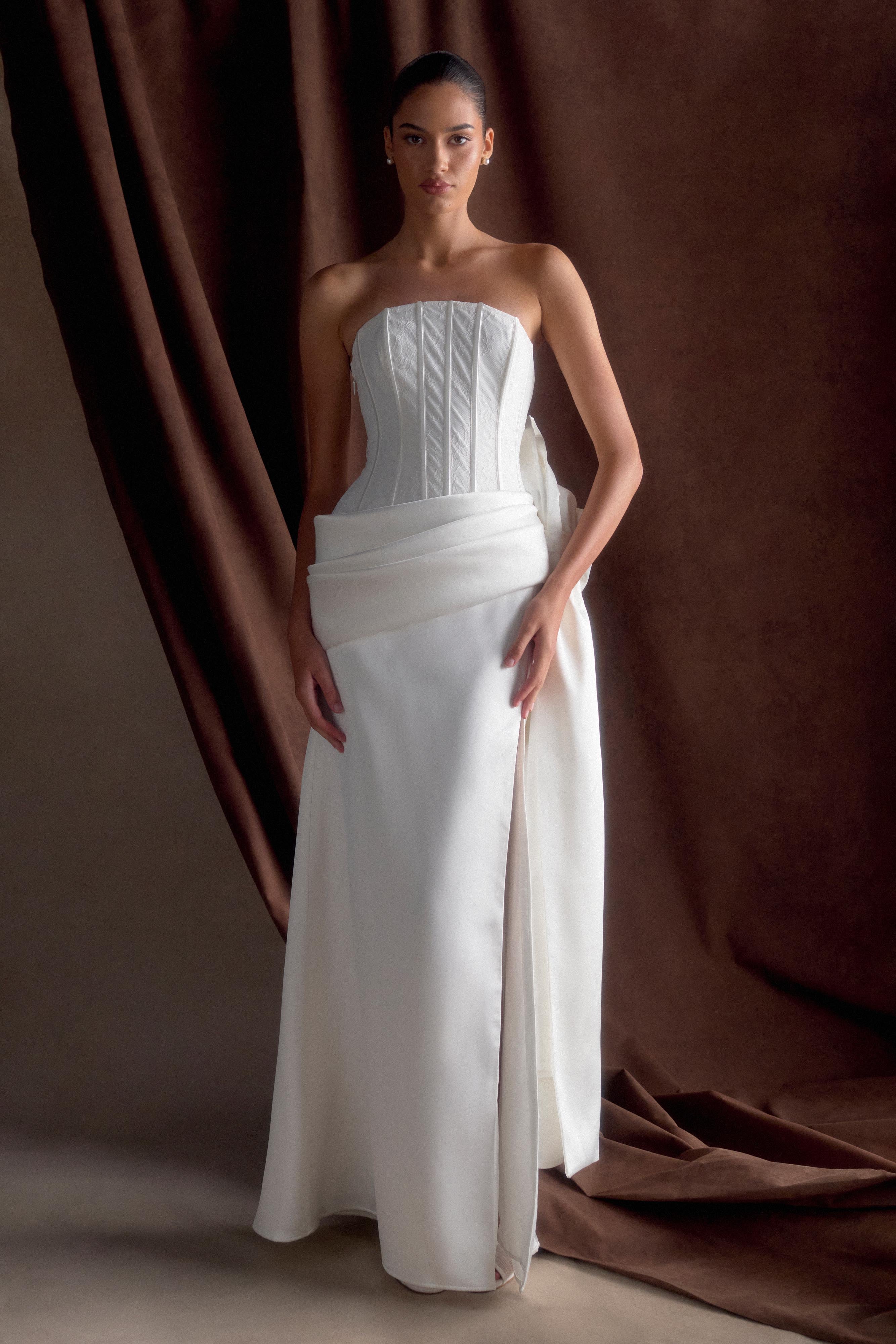 White Satin Corset Gown for Weddings & Black-Tie Events | Galia