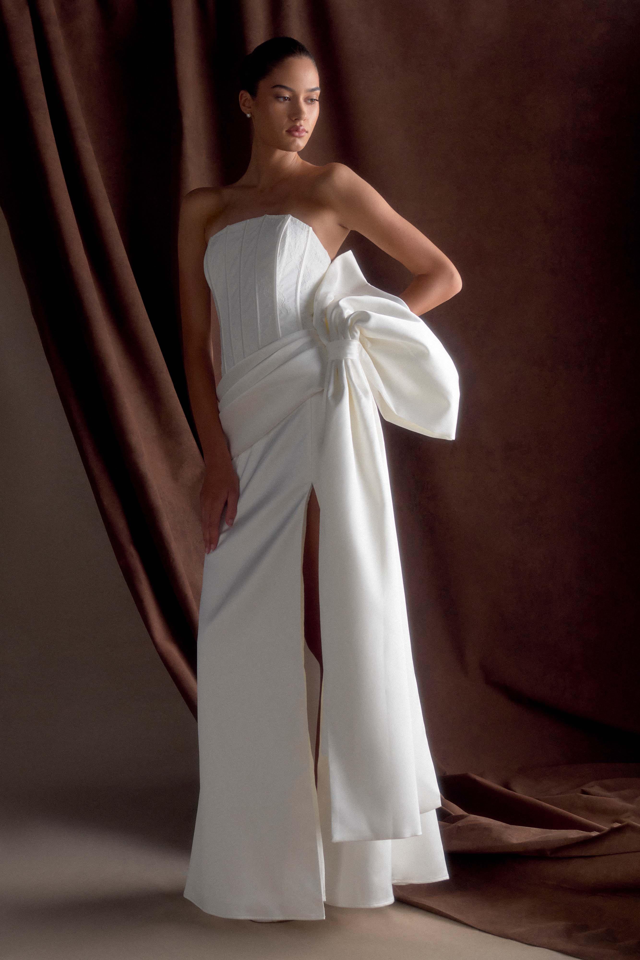 White Satin Corset Gown for Weddings & Black-Tie Events | Galia