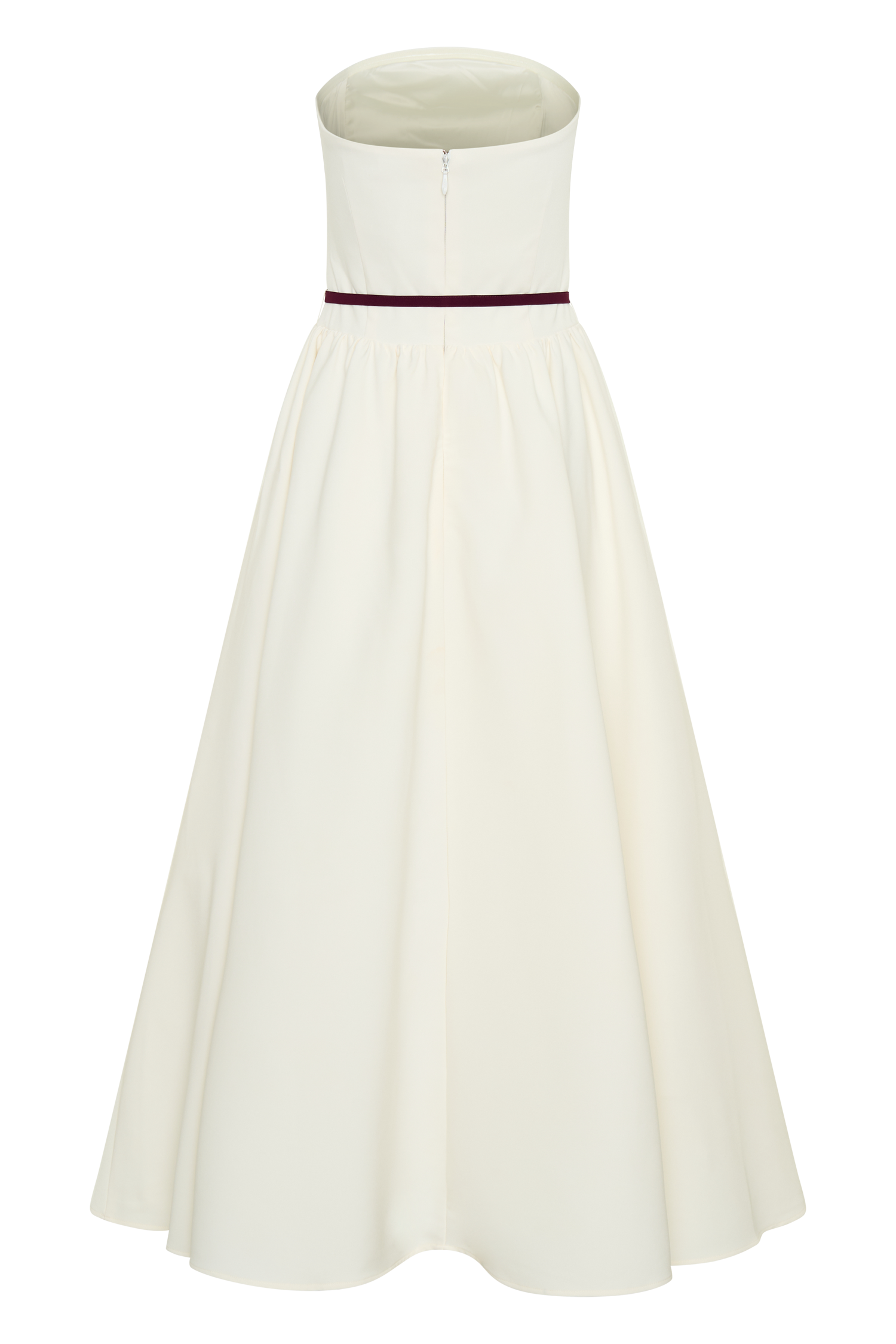 Strapless Midi Dress with Waist Belt | Penny Ivory & Burgundy